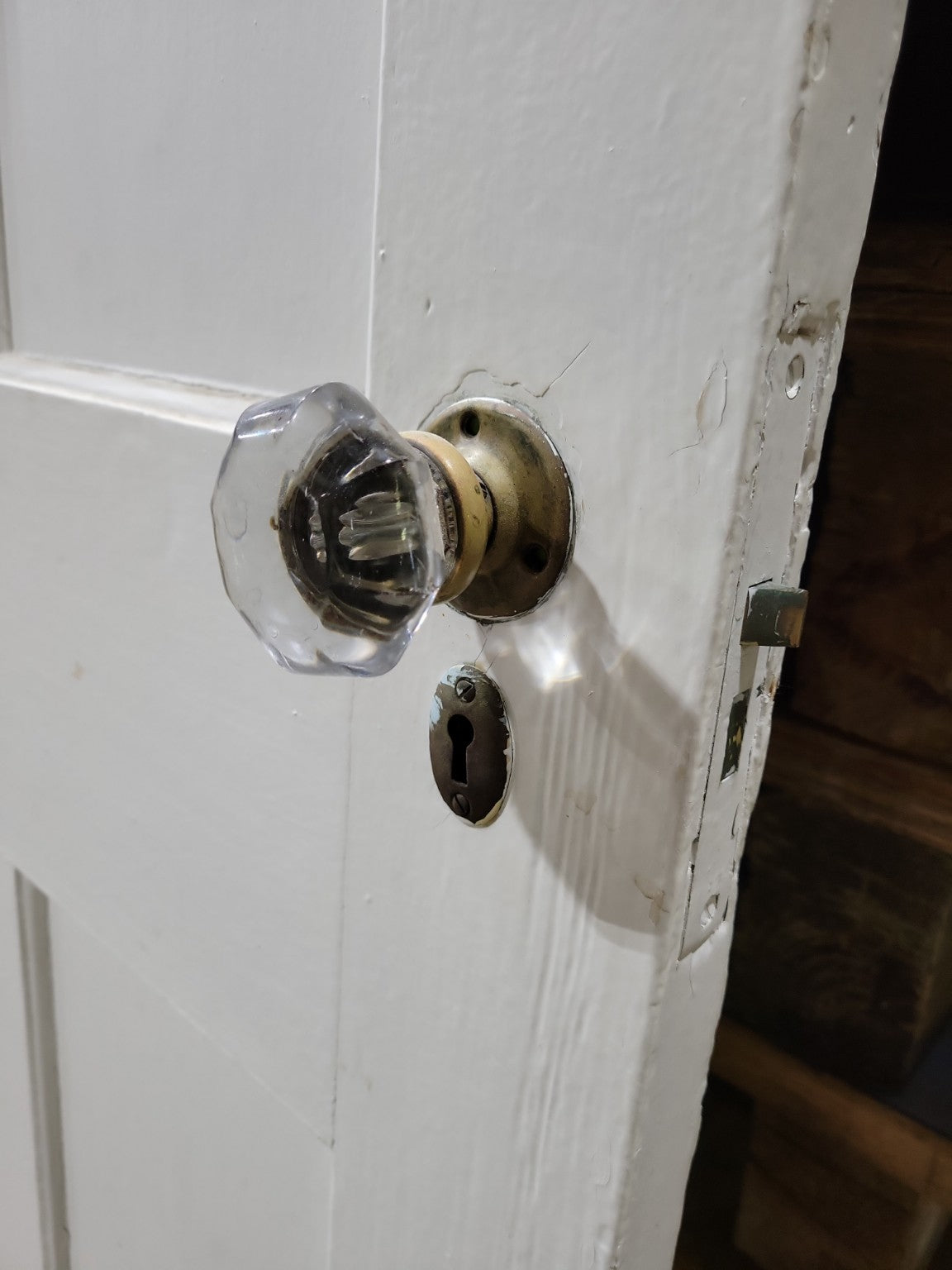 Antique 6-Panel Painted Wood Door with Glass Knob – 30" x 74"