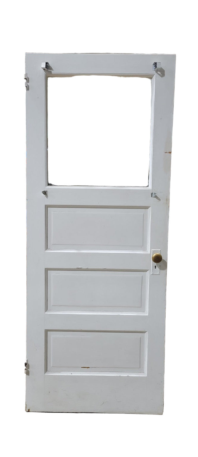 Antique 3-Panel Wood Door with Divided Lite Glass – 32" x 77 ½"