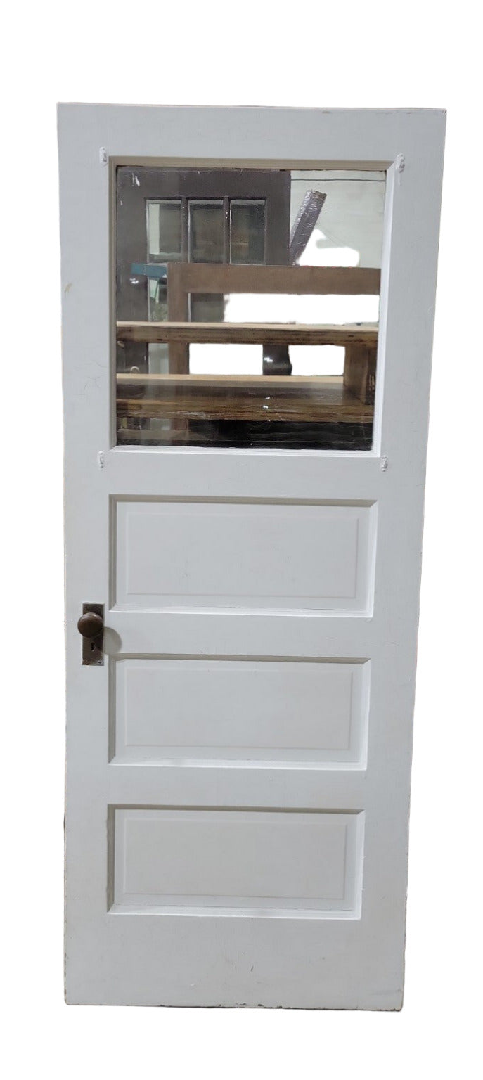 Antique 3-Panel Wood Door with Divided Lite Glass – 32" x 77 ½"