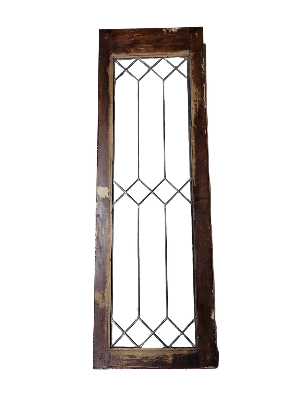 Vintage Leaded Glass Window Panel in Wood Frame – 13 ¾" x 42"