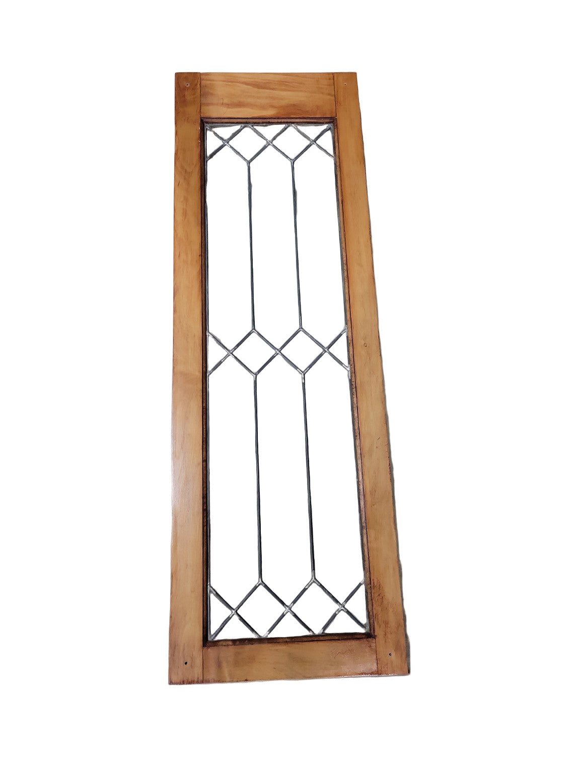 Vintage Leaded Glass Window Panel in Wood Frame – 13 ¾" x 42"