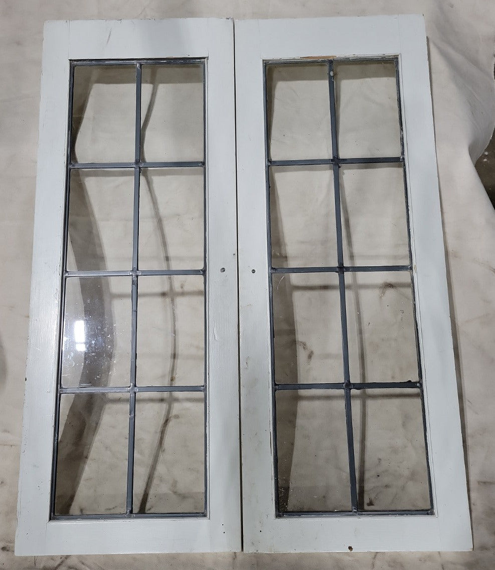 Pair of Vintage Divided Lite Glass Cabinet Doors – 16" x 42" Each
