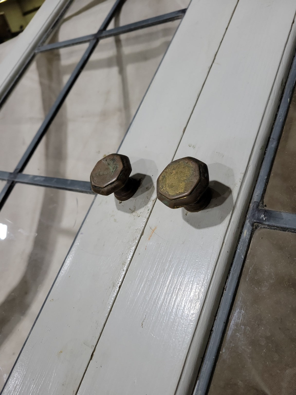 Pair of Vintage Divided Lite Glass Cabinet Doors – 16" x 42" Each