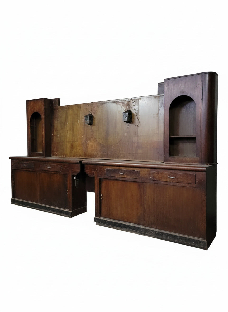 Antique Oak Back Bar from The Ugly Broad Tavern – 7-Piece Modular Pub Fixture