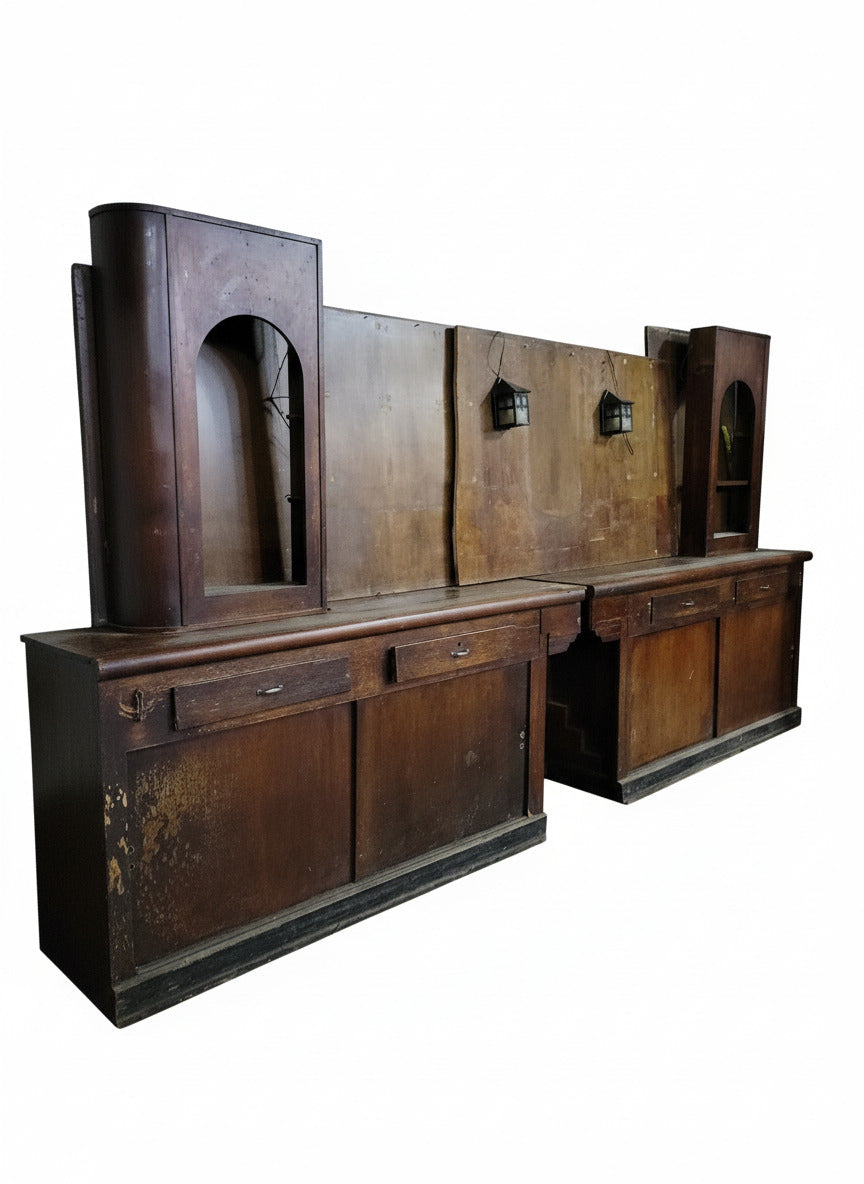 Antique Oak Back Bar from The Ugly Broad Tavern – 7-Piece Modular Pub Fixture