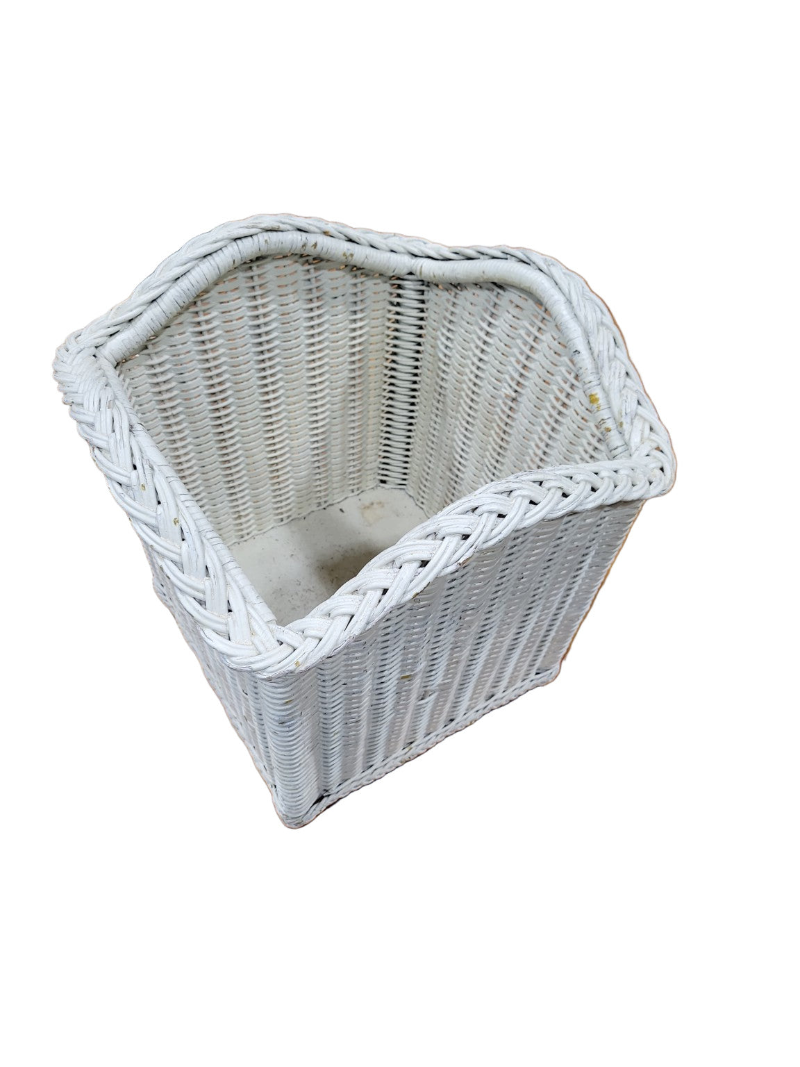 White Wicker Waste Basket or Storage Bin – Wavy Rim Design