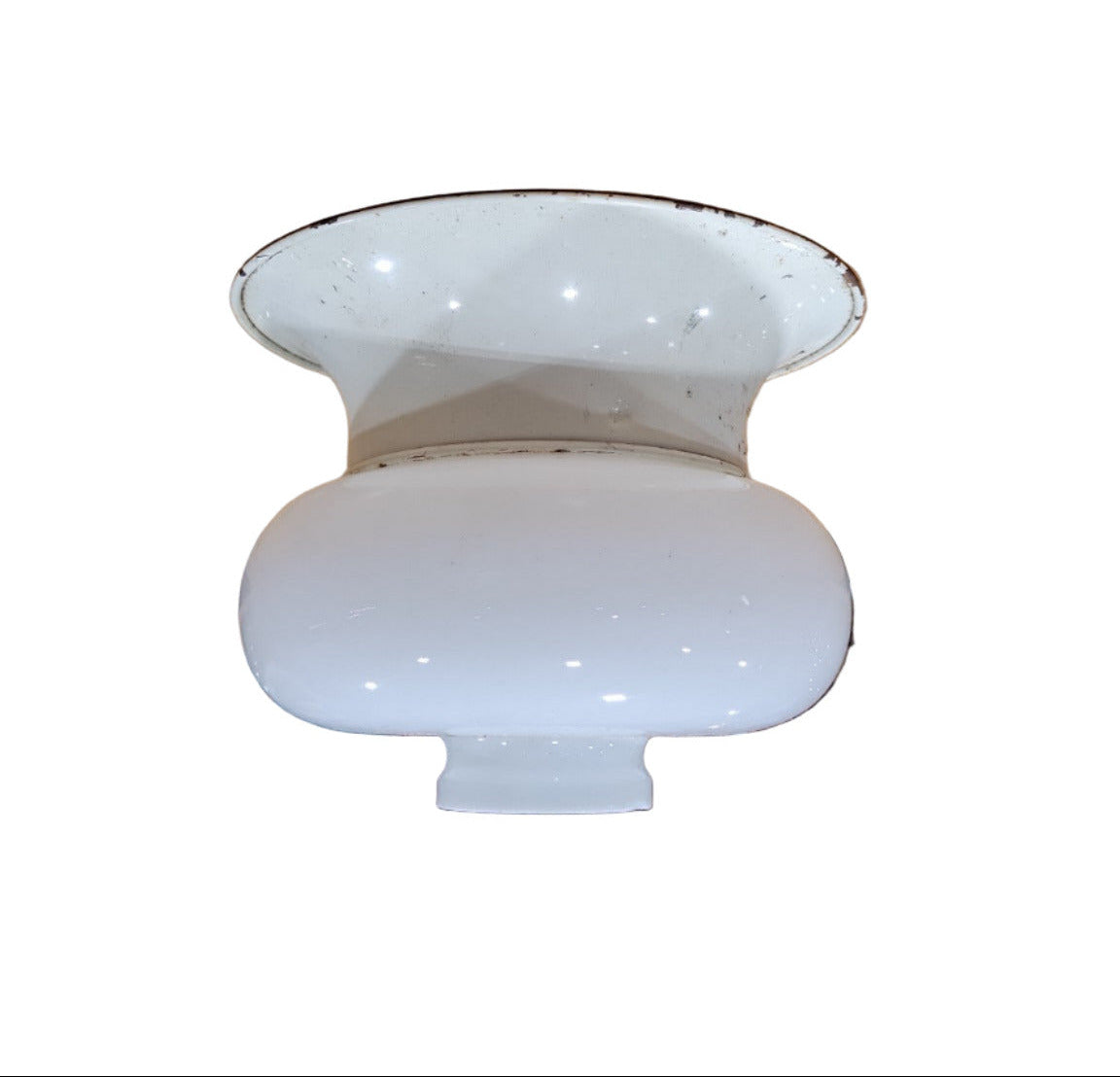 Vintage Industrial Ceiling Light with Opal Glass Globe and Enamel Base