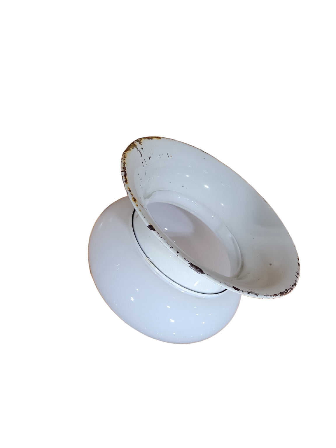 Vintage Industrial Ceiling Light with Opal Glass Globe and Enamel Base