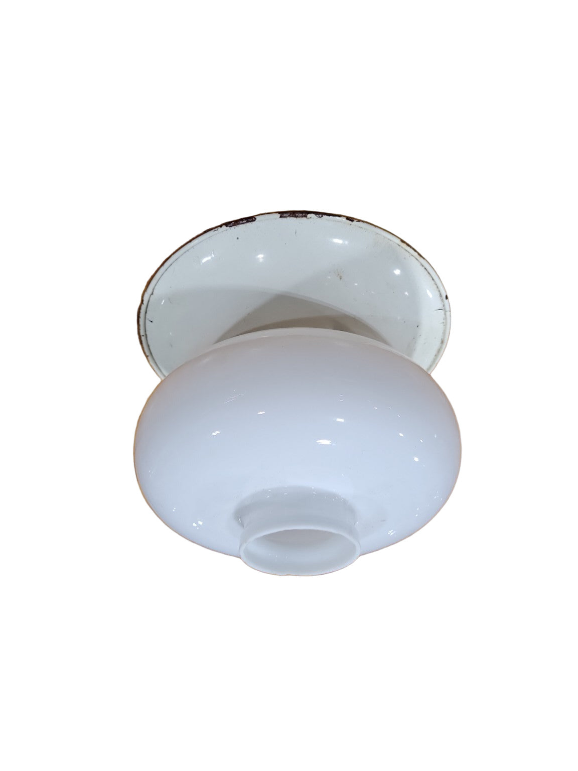 Vintage Industrial Ceiling Light with Opal Glass Globe and Enamel Base