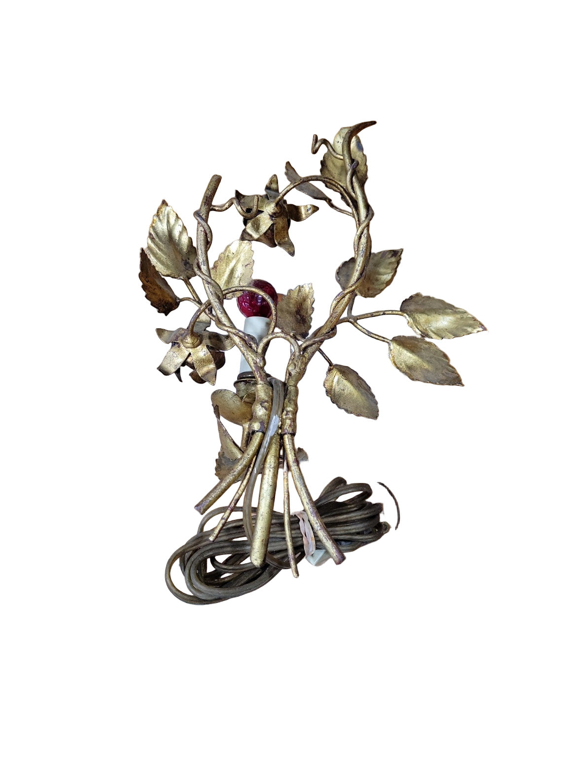 Vintage Toleware Floral Wall Sconce with Gilt Leaves – Plug-in Light Fixture