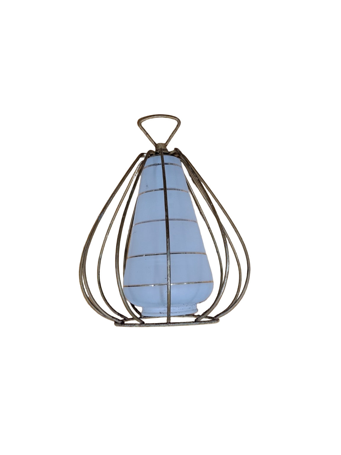 Industrial Glass Shade with Brass Wire Cage – Vintage 9 ½" x 12 ½"