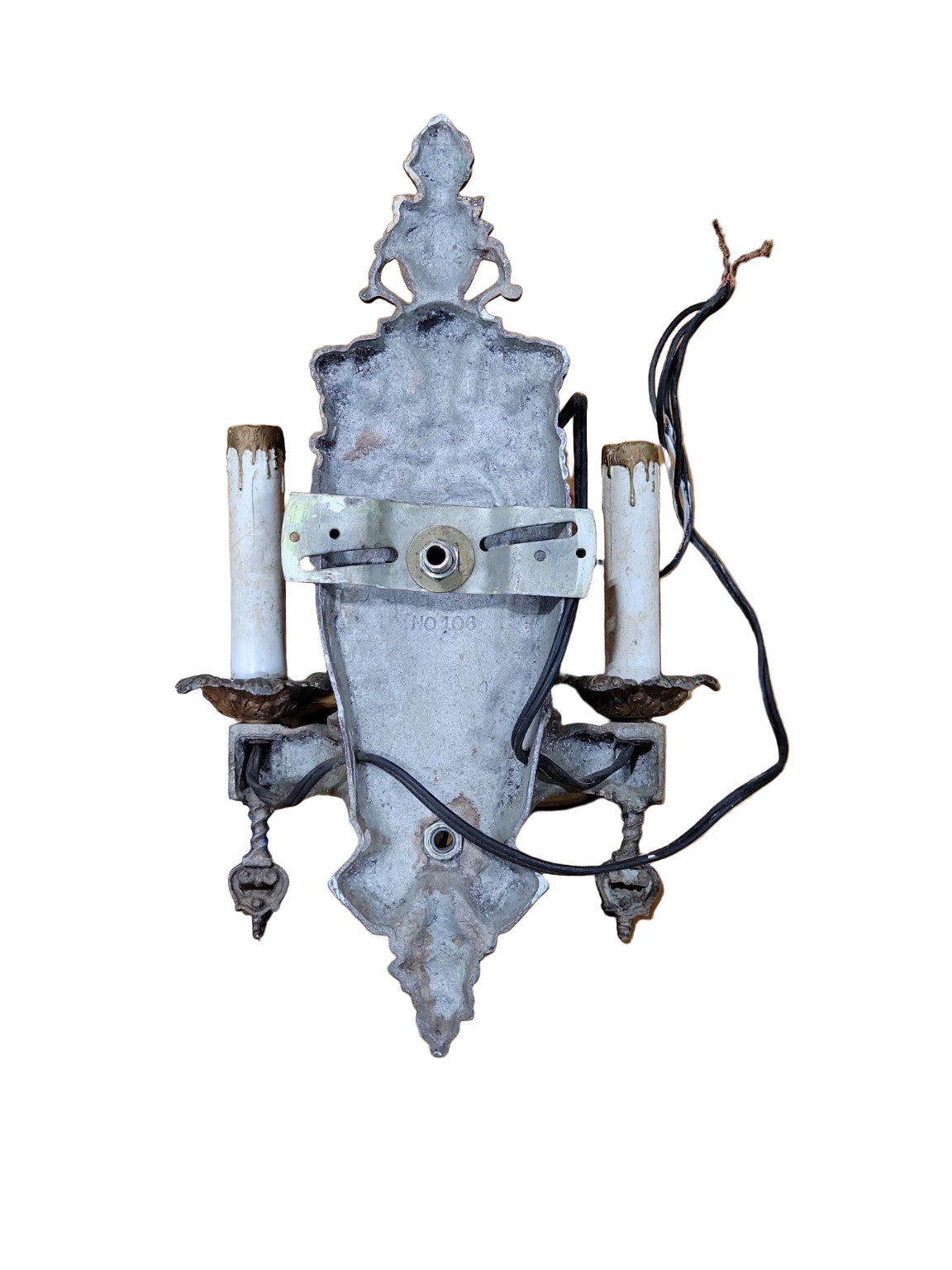 Antique Two-Arm Cast Iron Wall Sconce – Polychrome Finish, No. 106