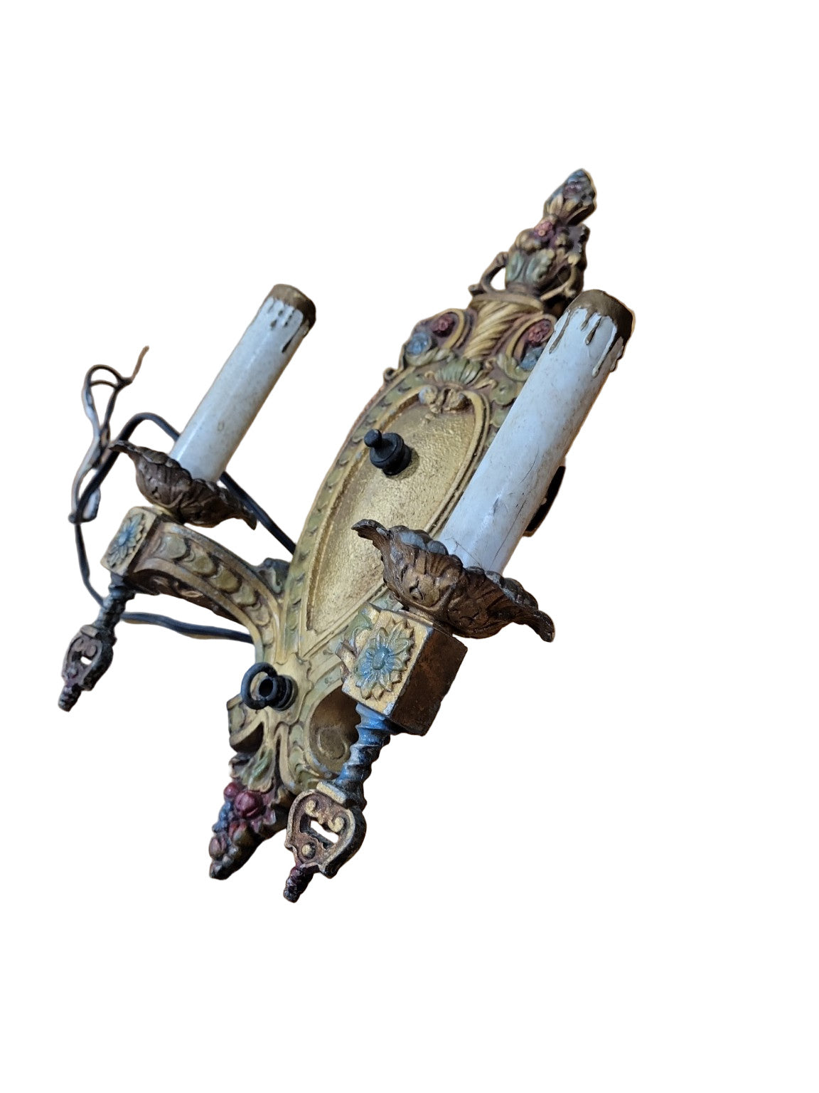 Antique Two-Arm Cast Iron Wall Sconce – Polychrome Finish, No. 106