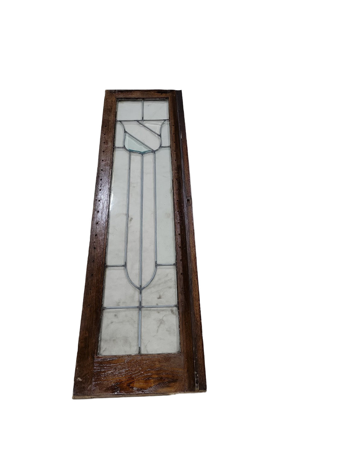 Antique Leaded Glass Window Panel – Tall Vertical Geometric Design