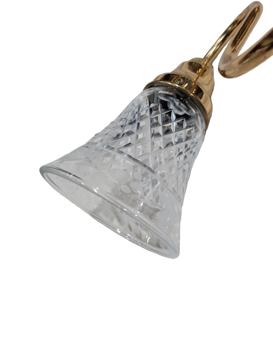 Vintage Brass & Cut Glass 5-Light Chandelier – Etched Crystal Shades