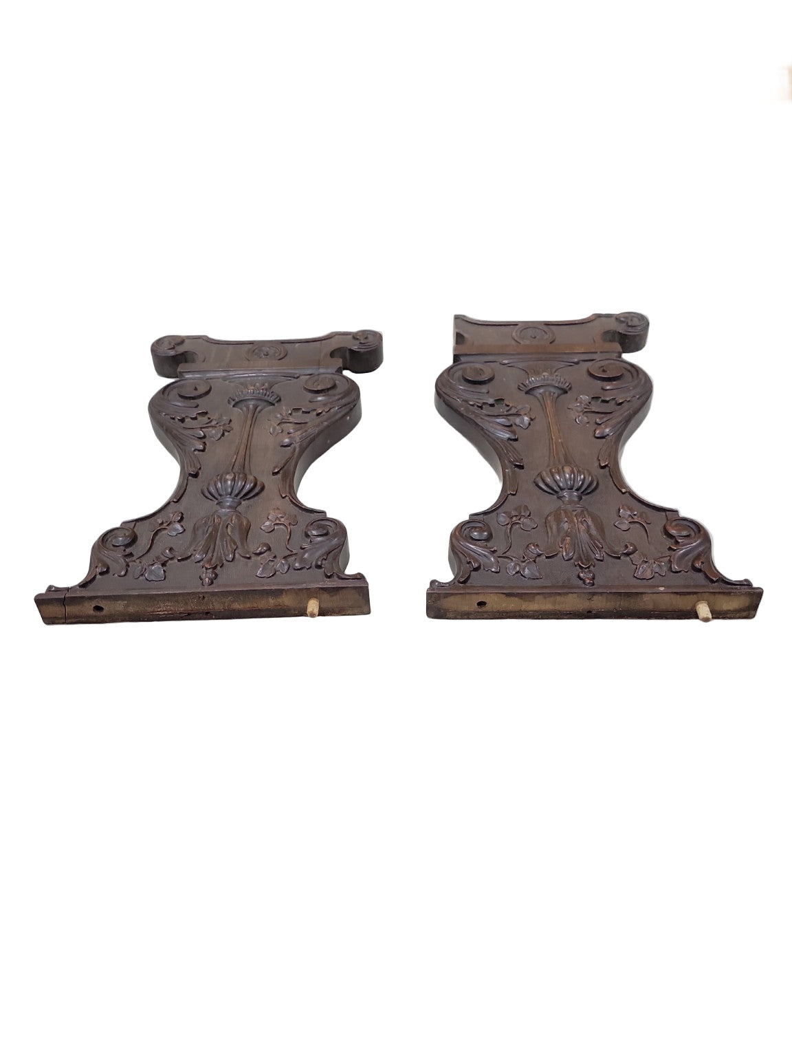 Pair of Antique Carved Wood Table Legs – Ornate Acanthus & Floral Motif