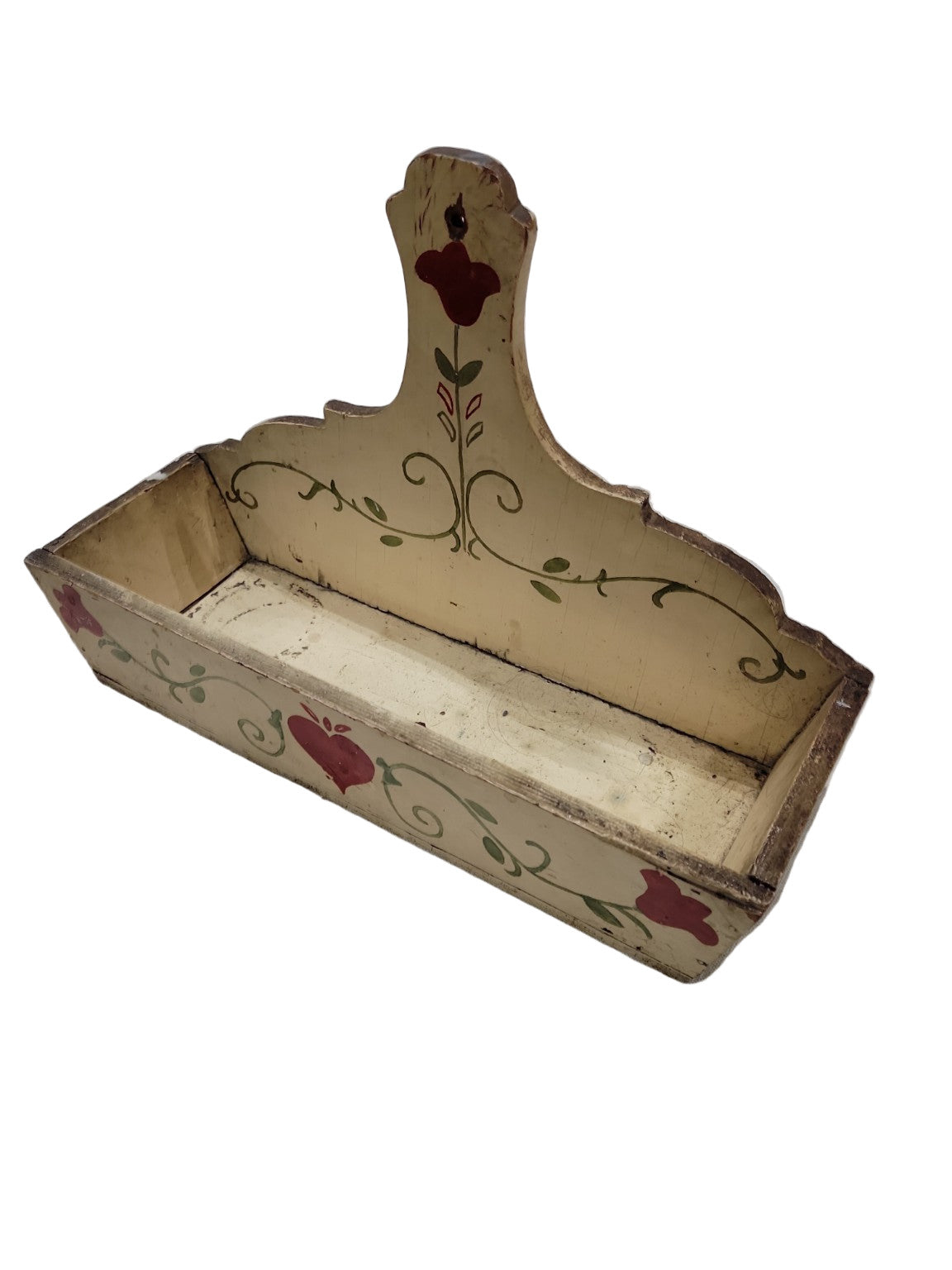 Vintage Folk Art Wall Box – Hand-Painted Hearts & Tulips Motif