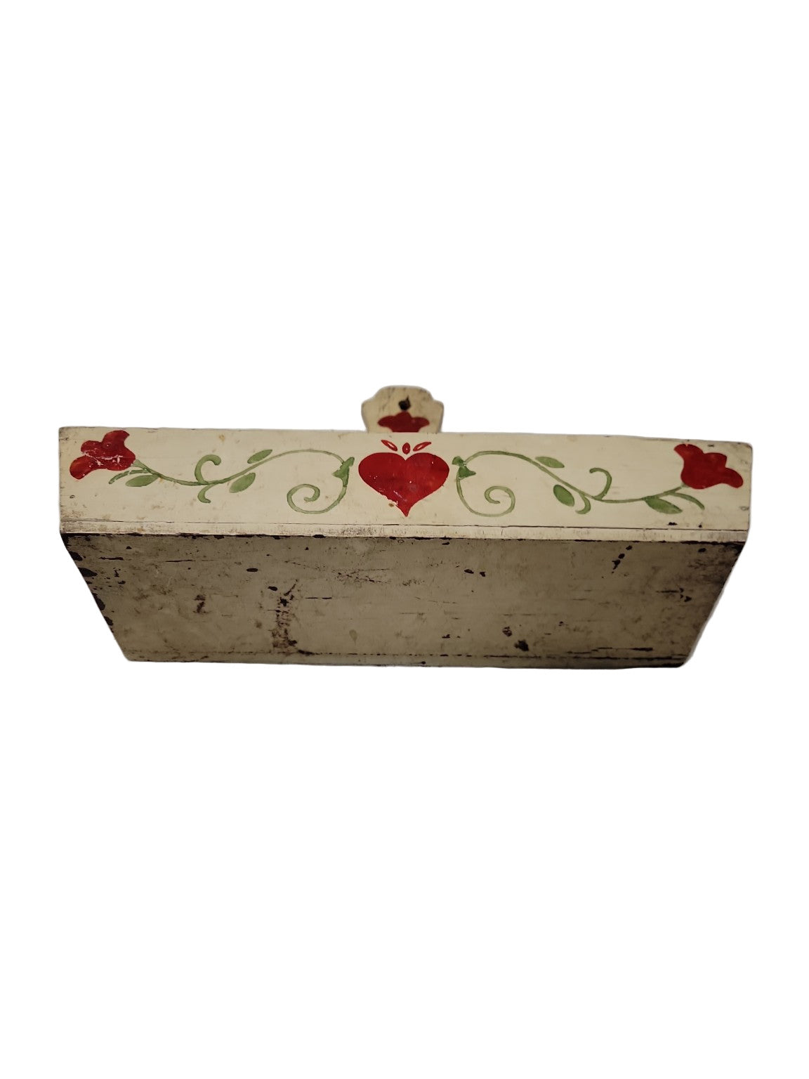 Vintage Folk Art Wall Box – Hand-Painted Hearts & Tulips Motif