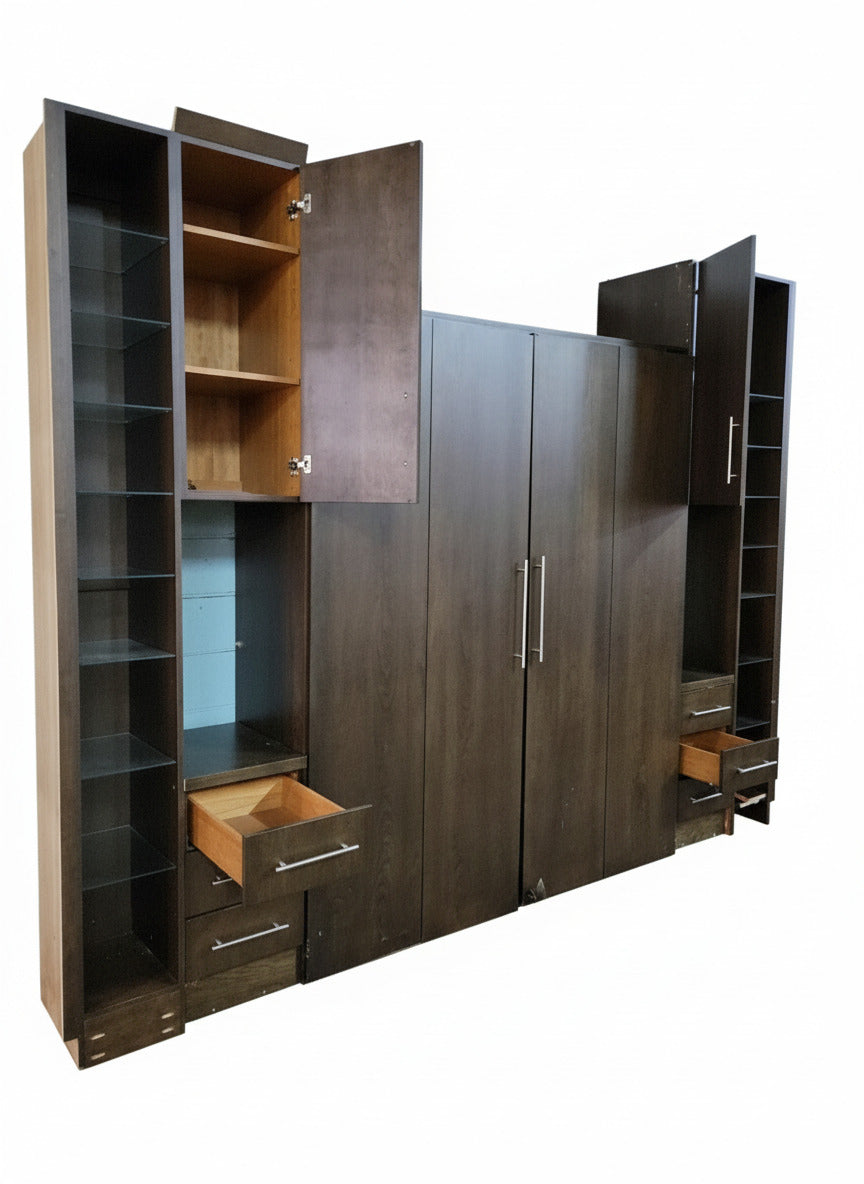 Contemporary Murphy Wall Bed with Integrated Storage Towers – Espresso Finish
