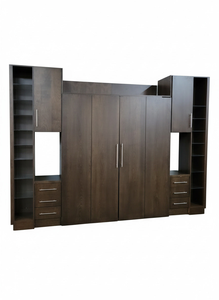 Contemporary Murphy Wall Bed with Integrated Storage Towers – Espresso Finish