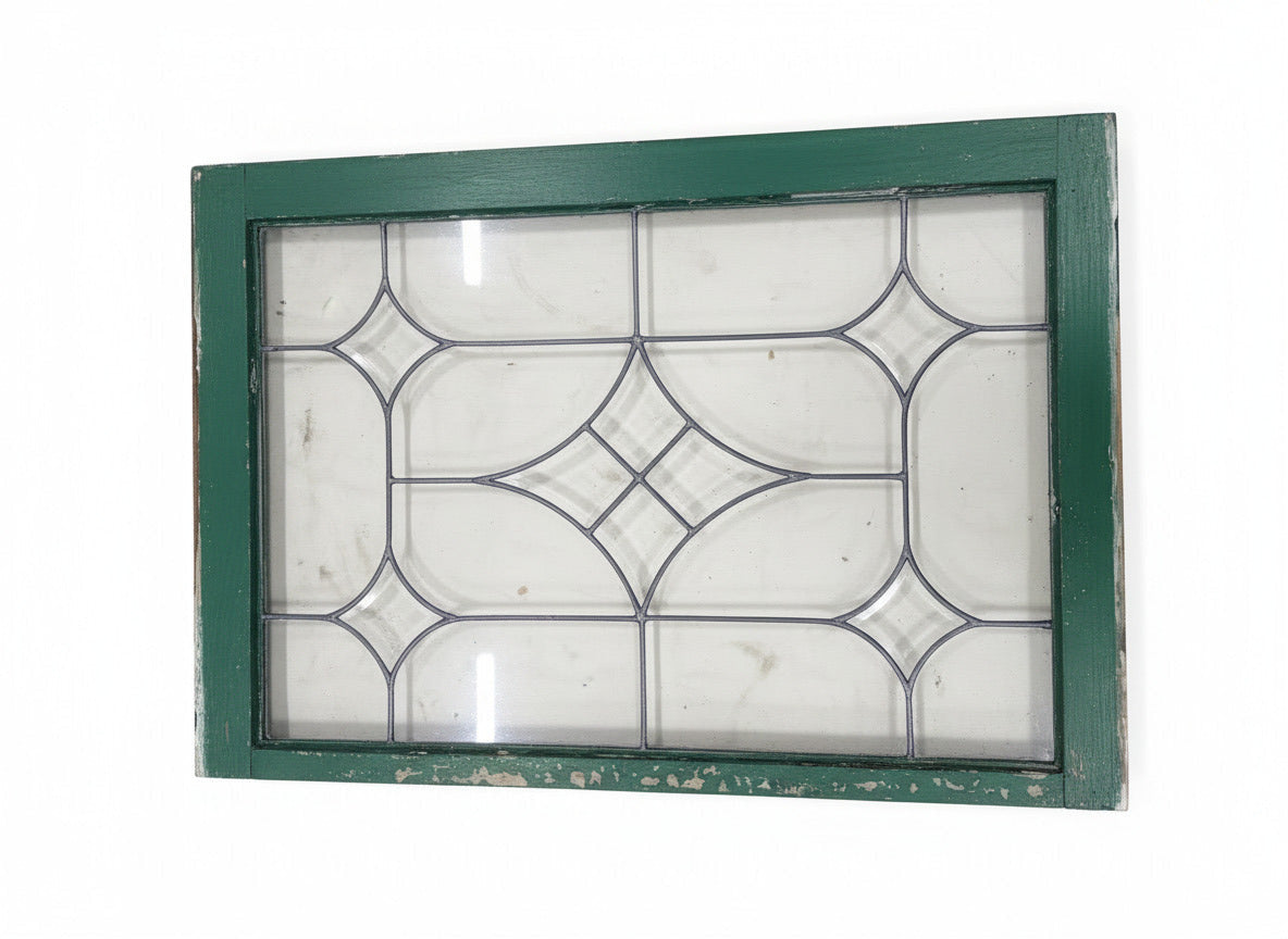 Antique Leaded Glass Window with Geometric Diamond Design