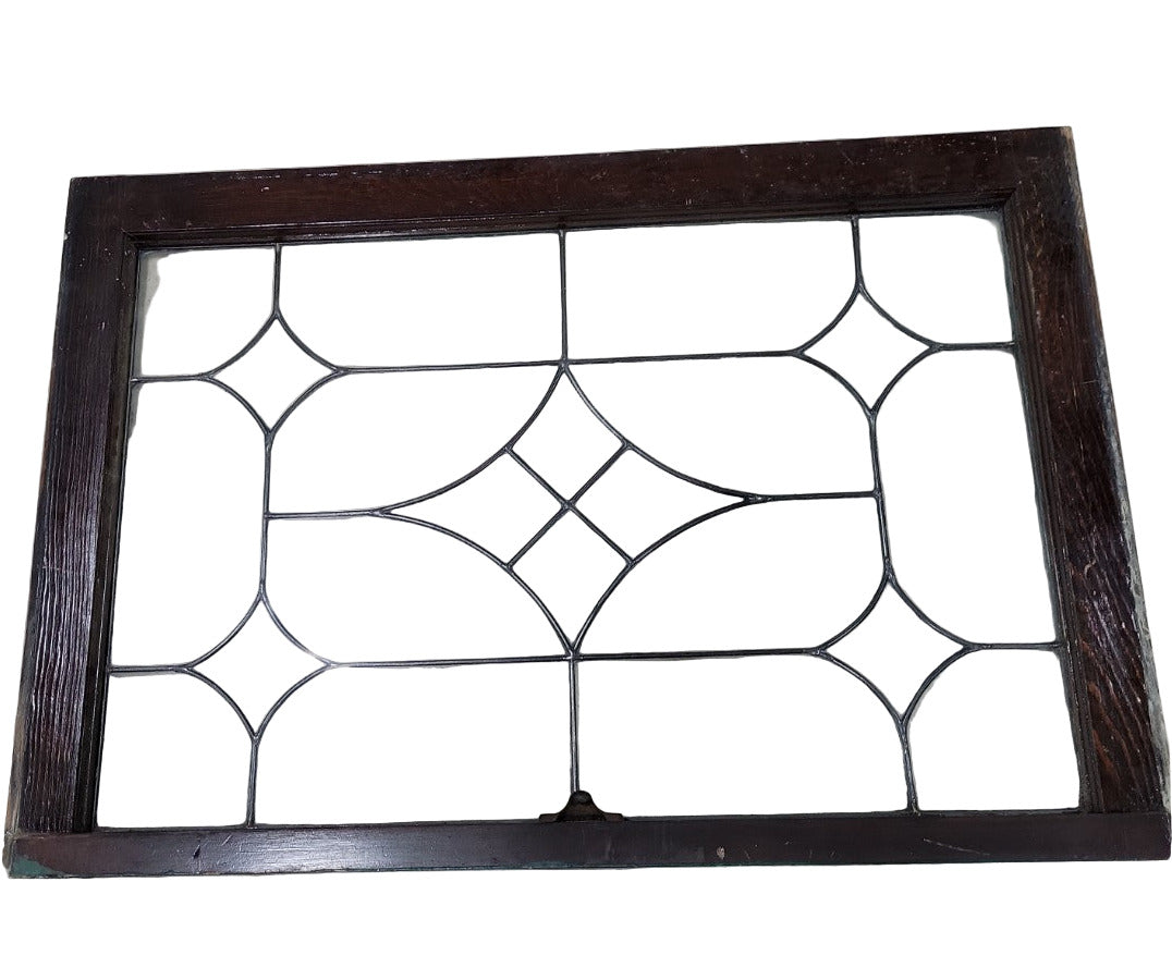 Antique Leaded Glass Window with Geometric Diamond Design