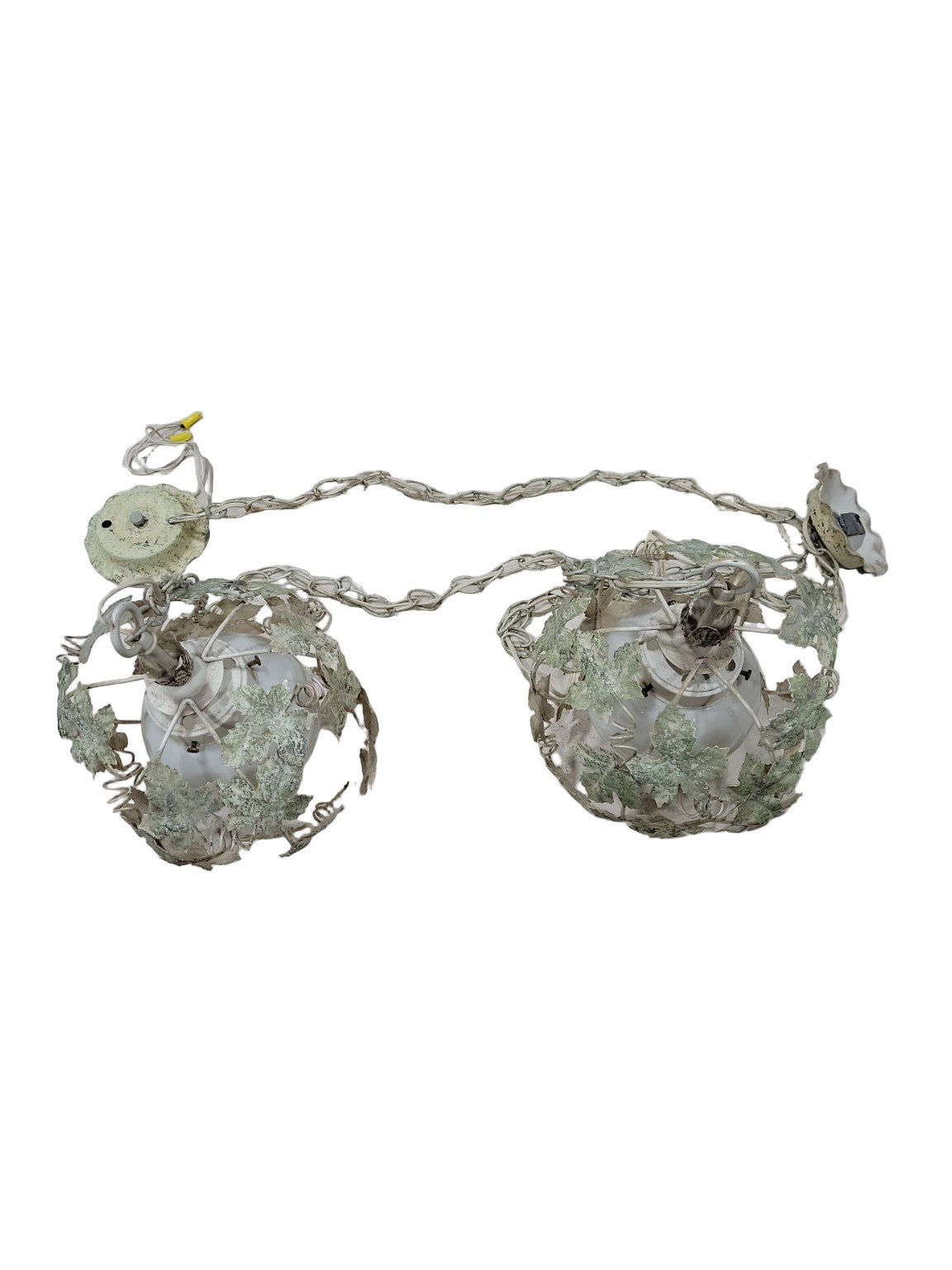 Pair of Vintage Tôle Leaf Pendant Lights with Shared Escutcheon