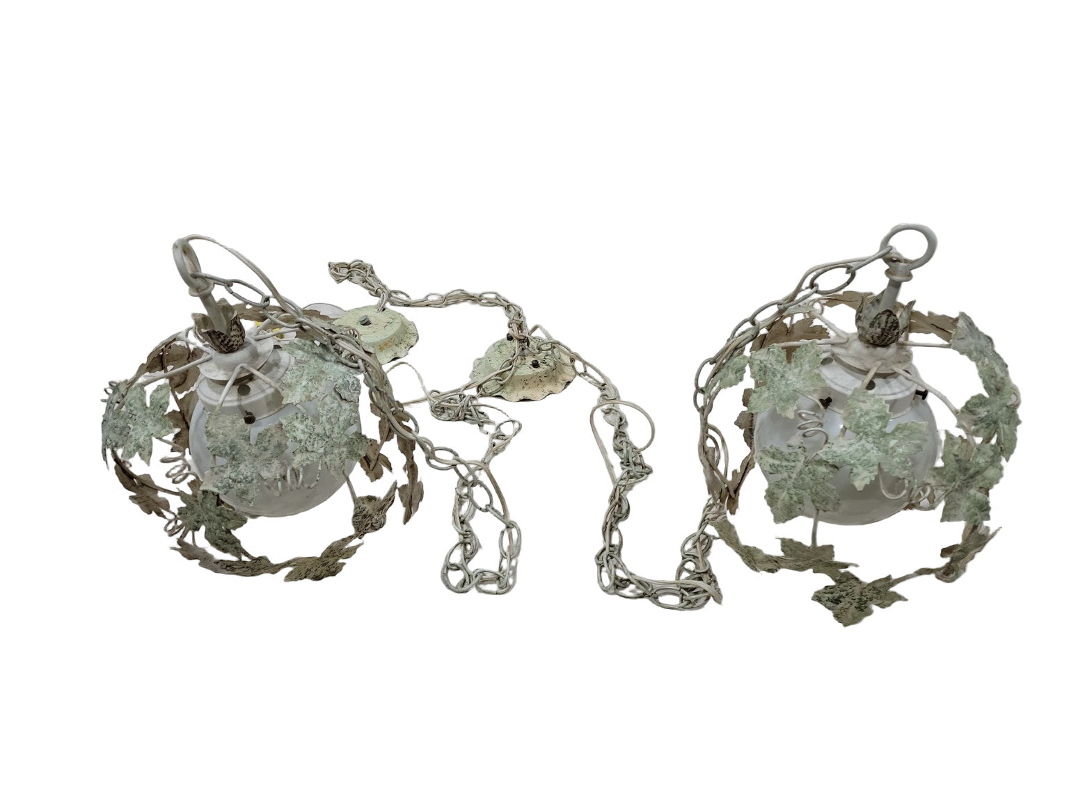 Pair of Vintage Tôle Leaf Pendant Lights with Shared Escutcheon