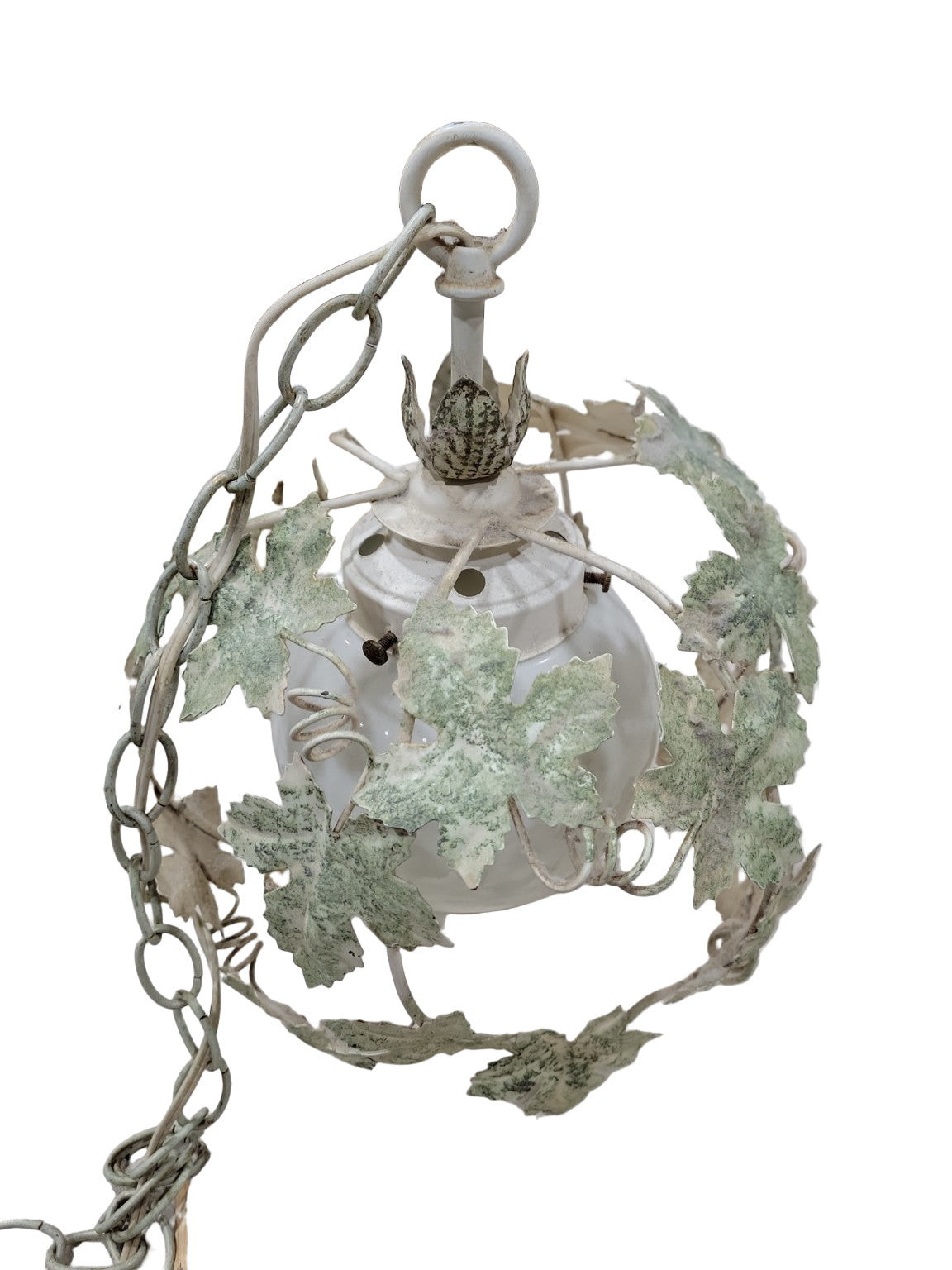 Pair of Vintage Tôle Leaf Pendant Lights with Shared Escutcheon