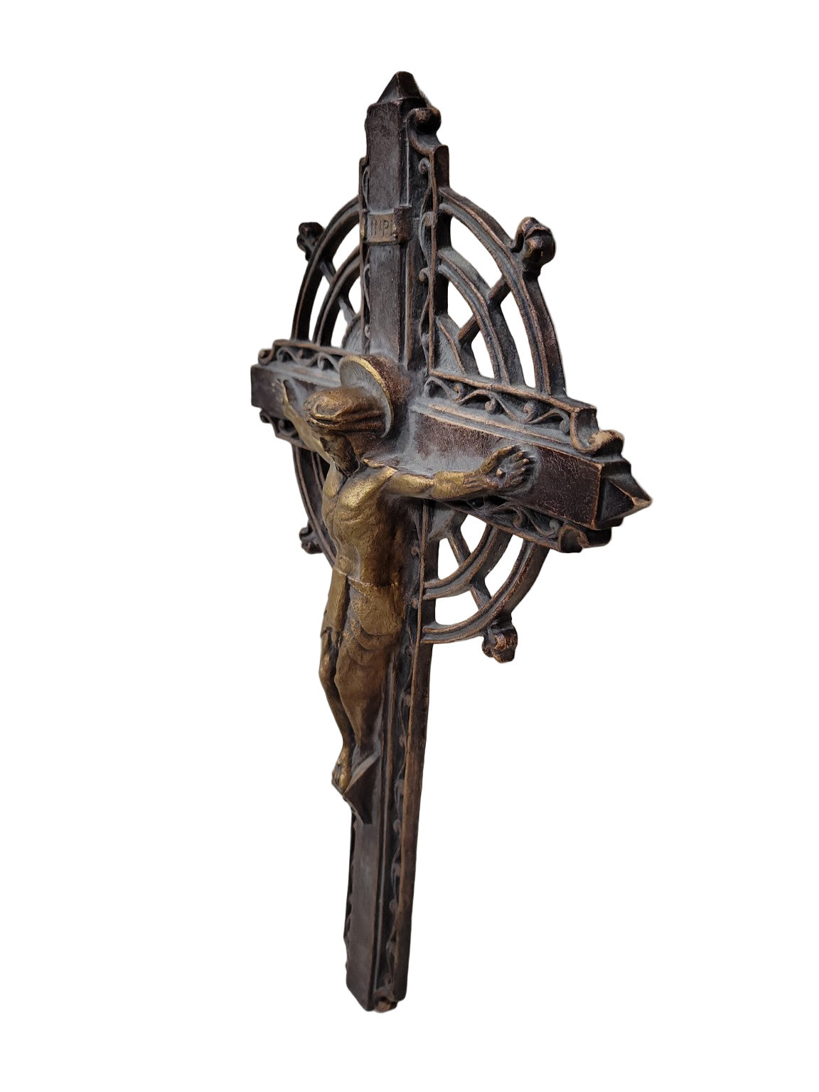 Vintage Wall-Mount Crucifix – Cast Iron with Brass-Tone Jesus