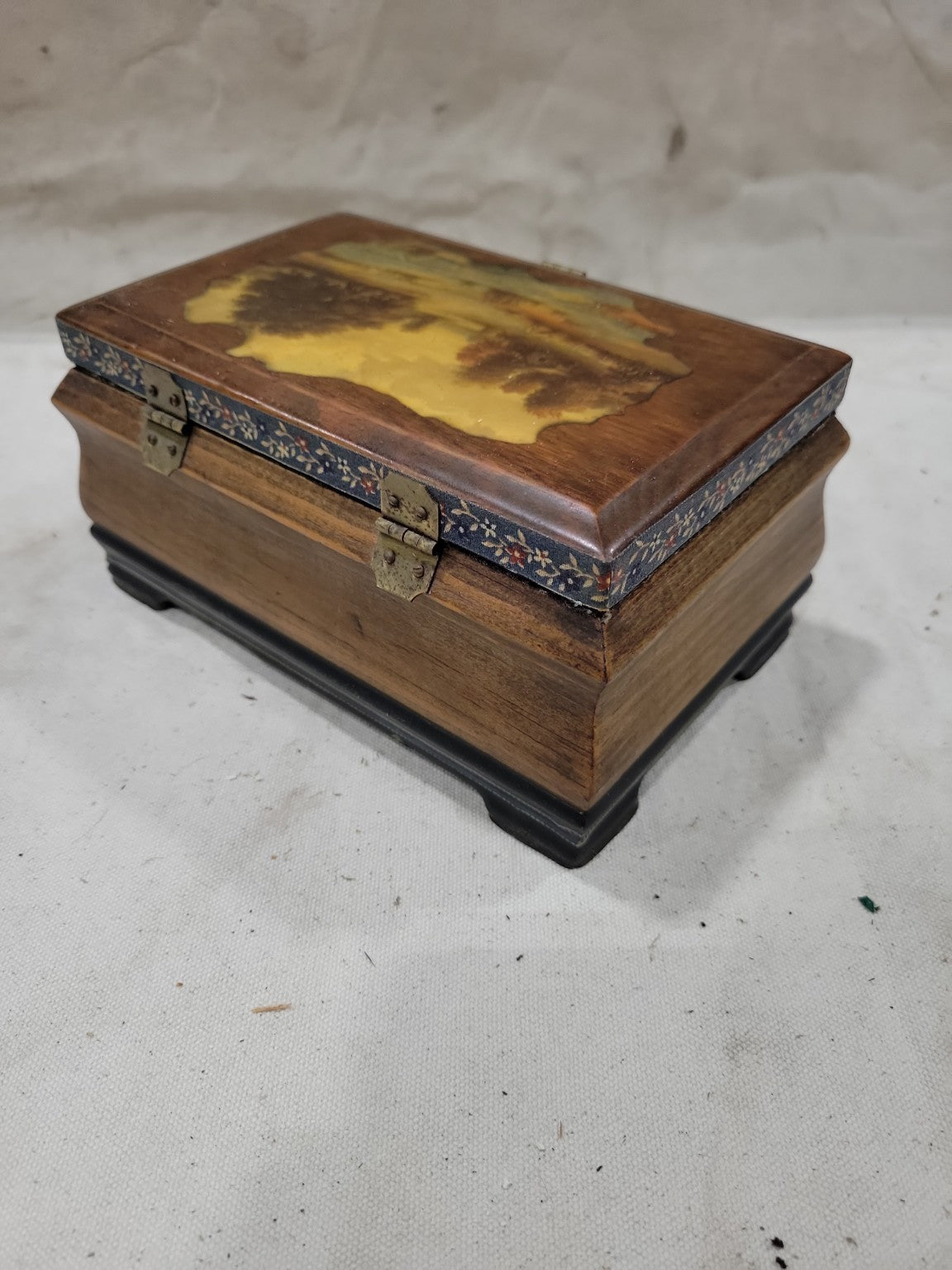 Handmade Reuge Swiss Music Box – The Sound of Music with Scenic Lid and Floral Trim