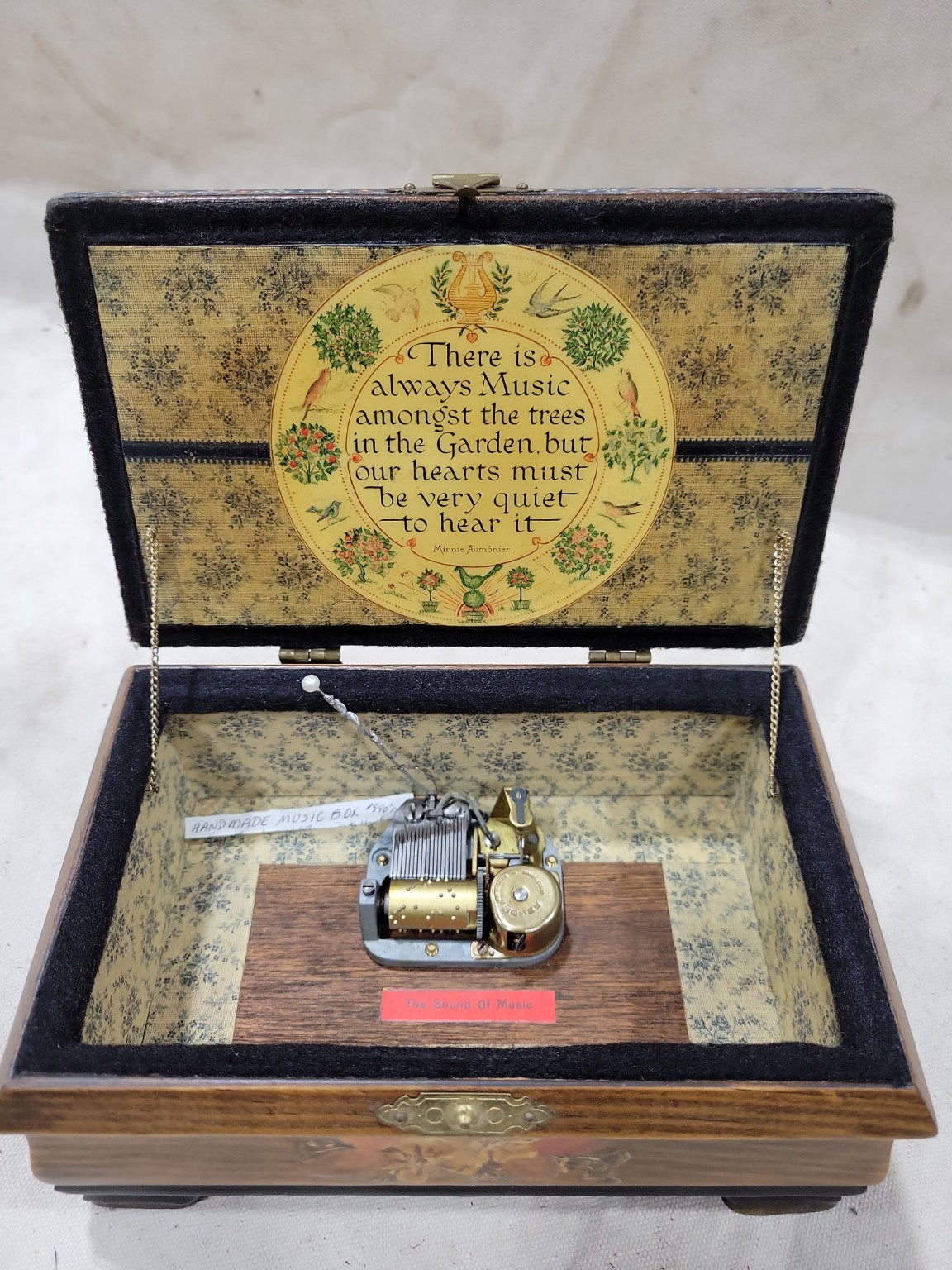 Handmade Reuge Swiss Music Box – The Sound of Music with Scenic Lid and Floral Trim