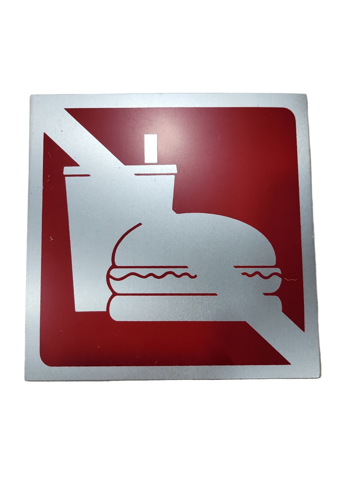 No Food or Drink Symbol Sign – Brushed Aluminum 5" x 5"