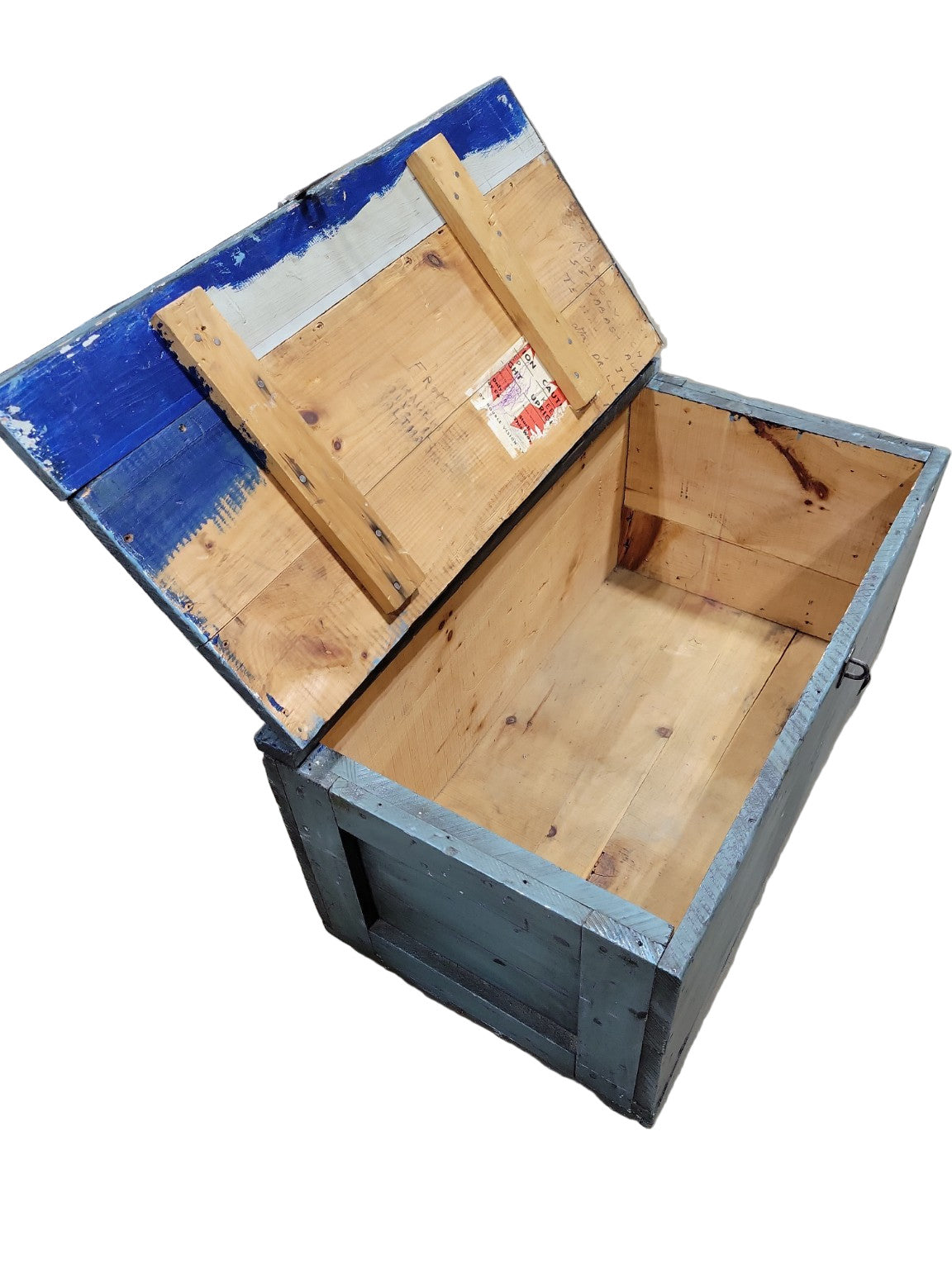 Antique Blue Painted Shipping Trunk on Casters – Reclaimed Industrial Storage Chest