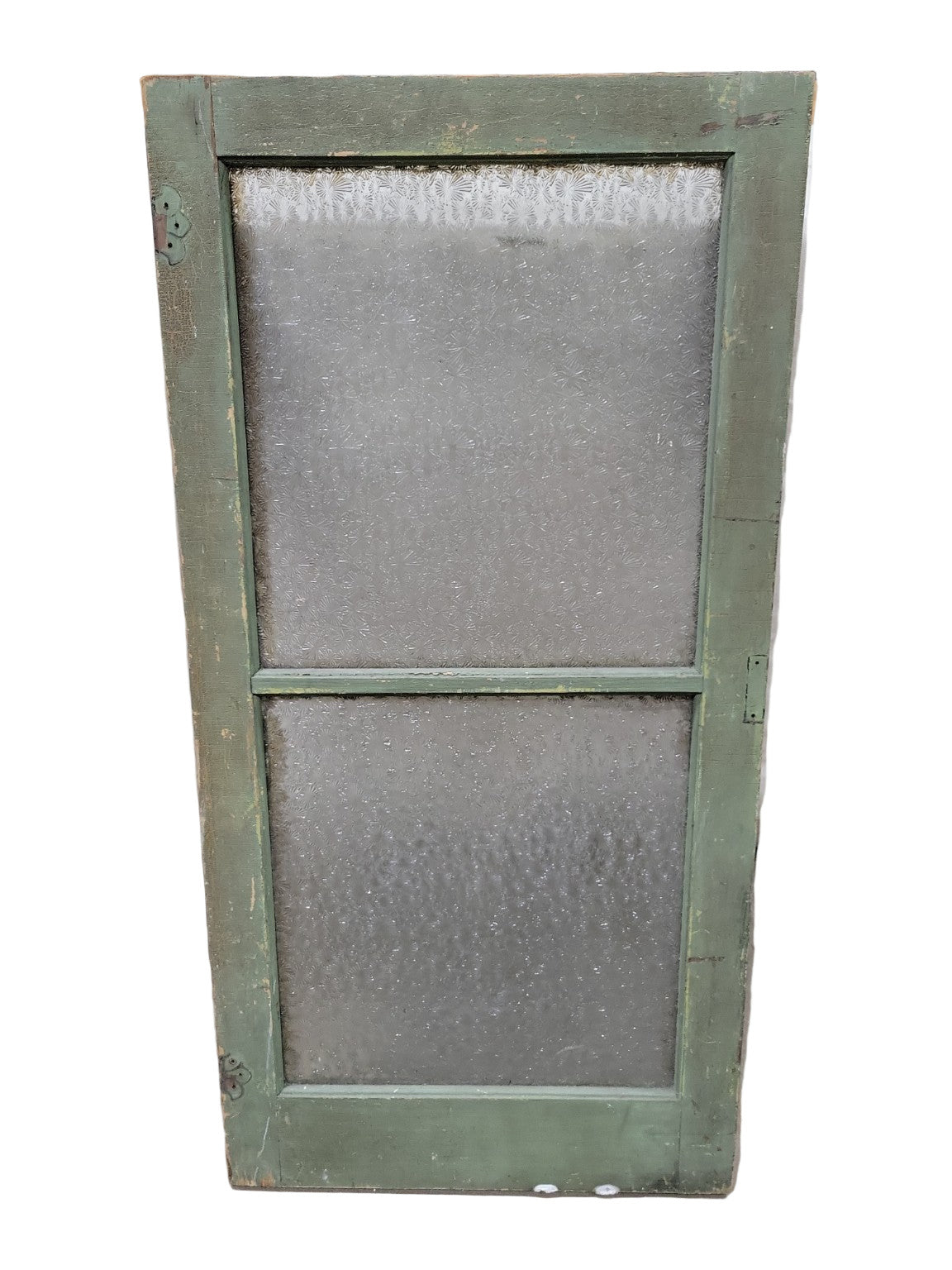Antique Textured Privacy Glass Window with Green Frame – 2-Lite Pane