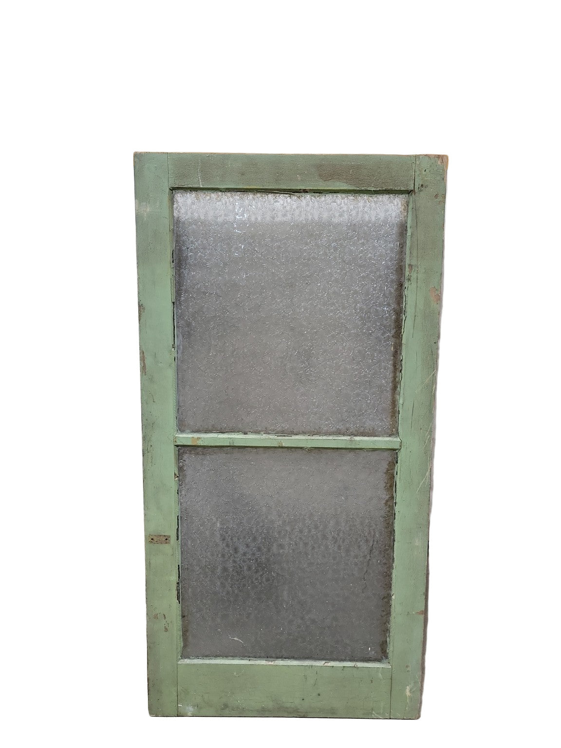 Antique Textured Privacy Glass Window with Green Frame – 2-Lite Pane