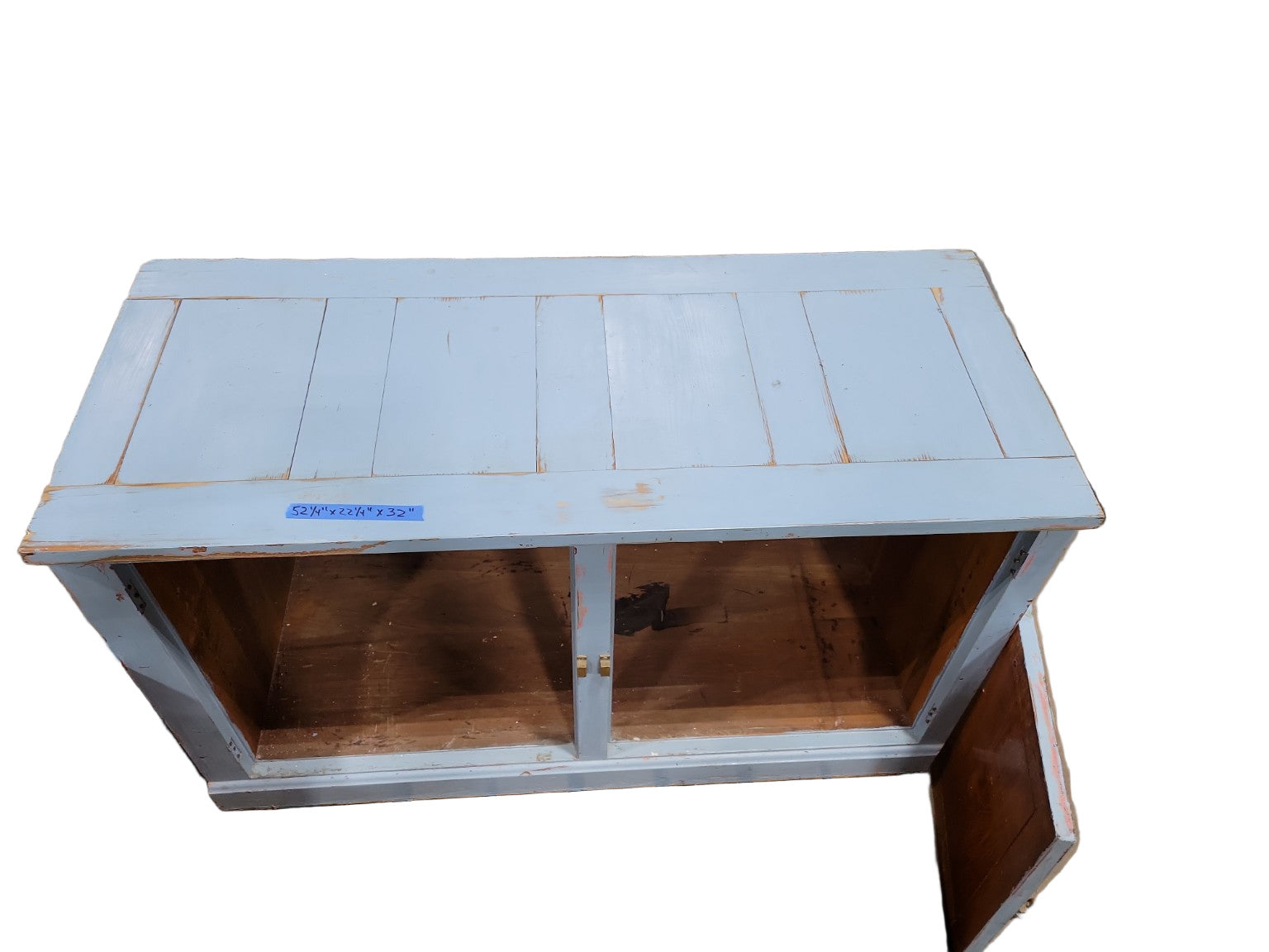 Rustic Blue Painted Storage Cabinet – Paneled Doors with Brass Latches