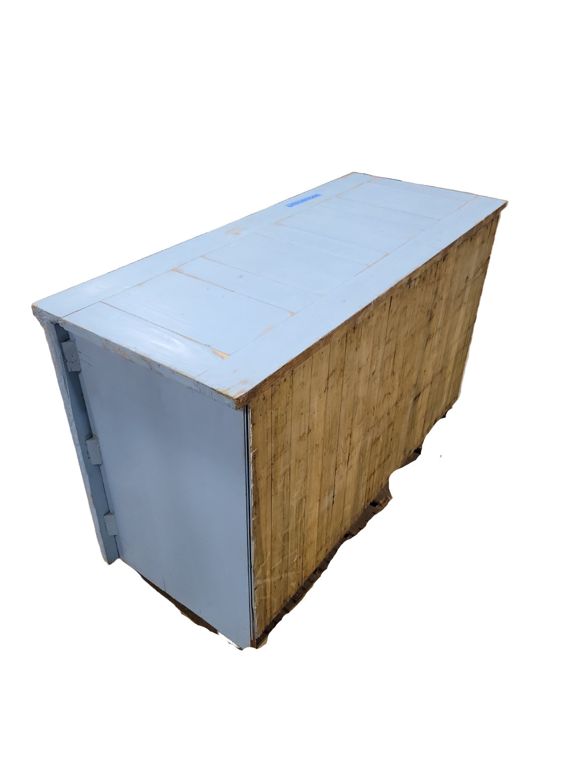 Rustic Blue Painted Storage Cabinet – Paneled Doors with Brass Latches