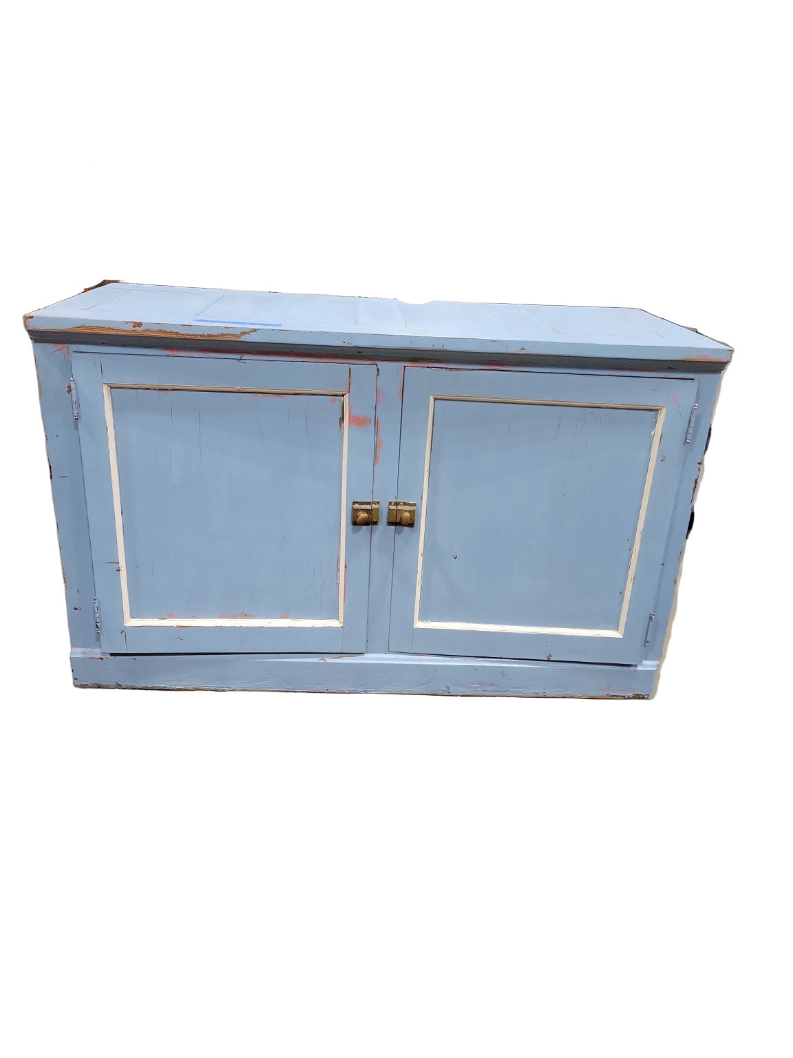 Rustic Blue Painted Storage Cabinet – Paneled Doors with Brass Latches