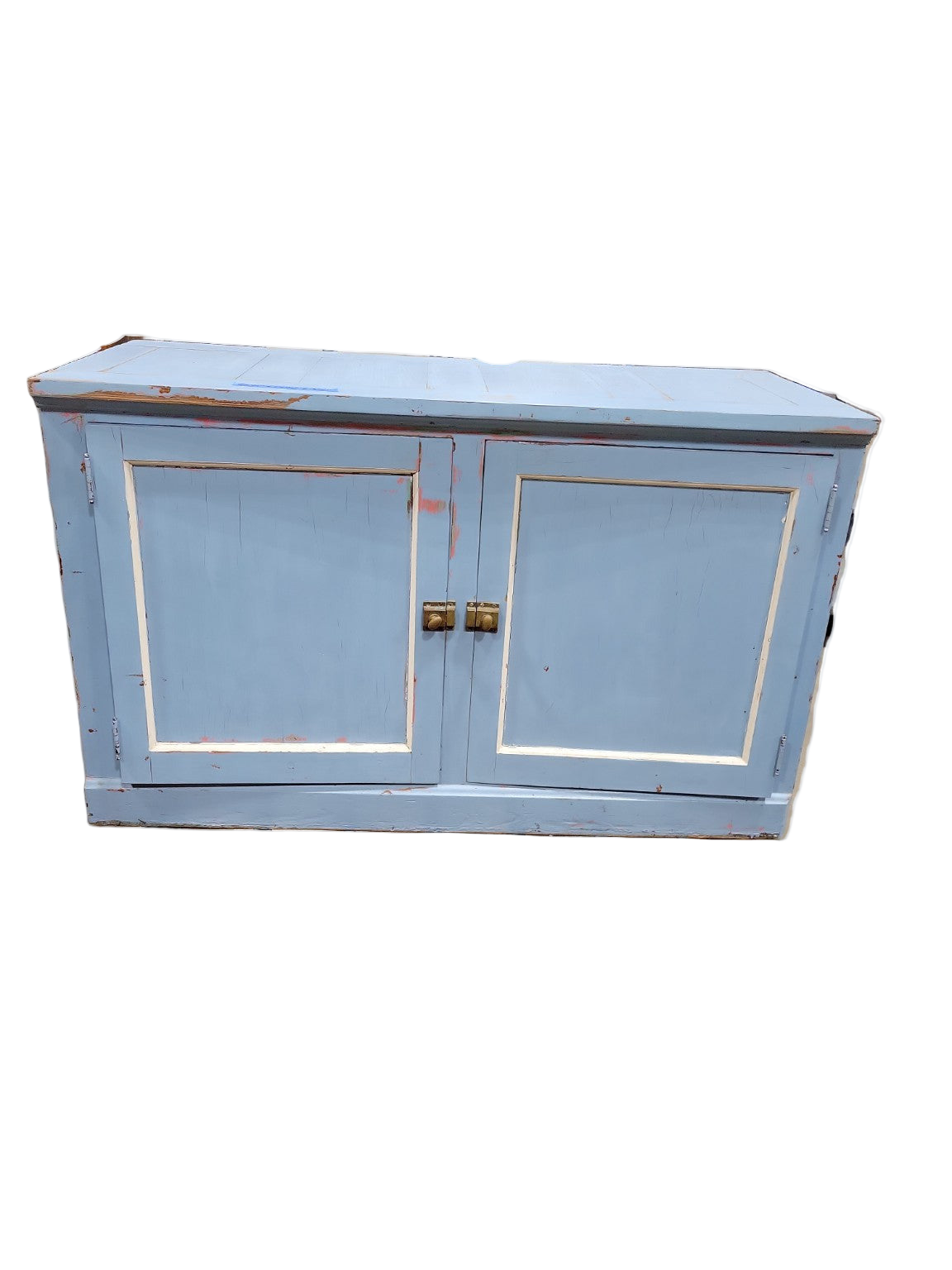 Rustic Blue Painted Storage Cabinet – Paneled Doors with Brass Latches