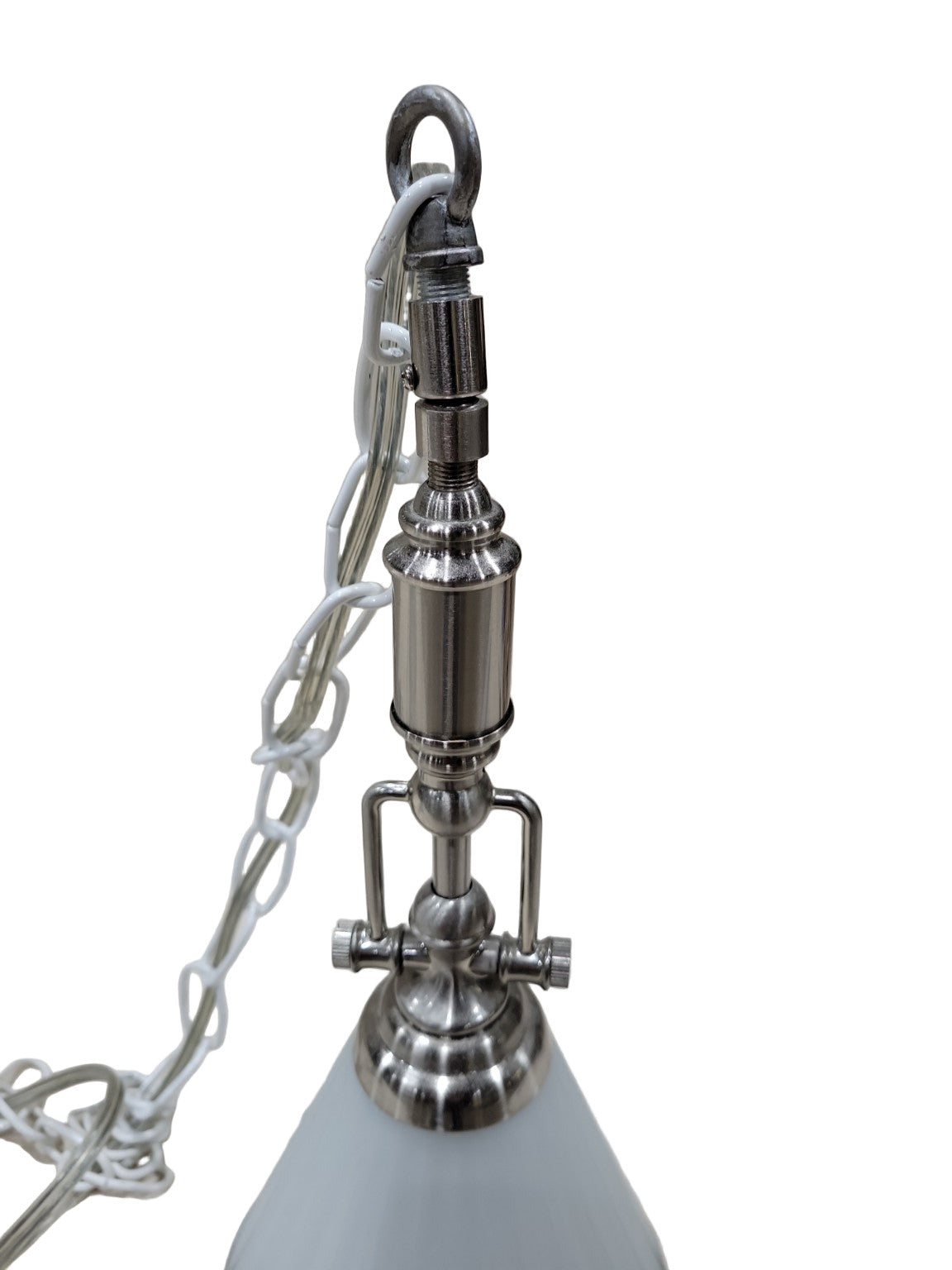 Contemporary Brushed Nickel Dual Pendant Light – Frosted Cone Shades