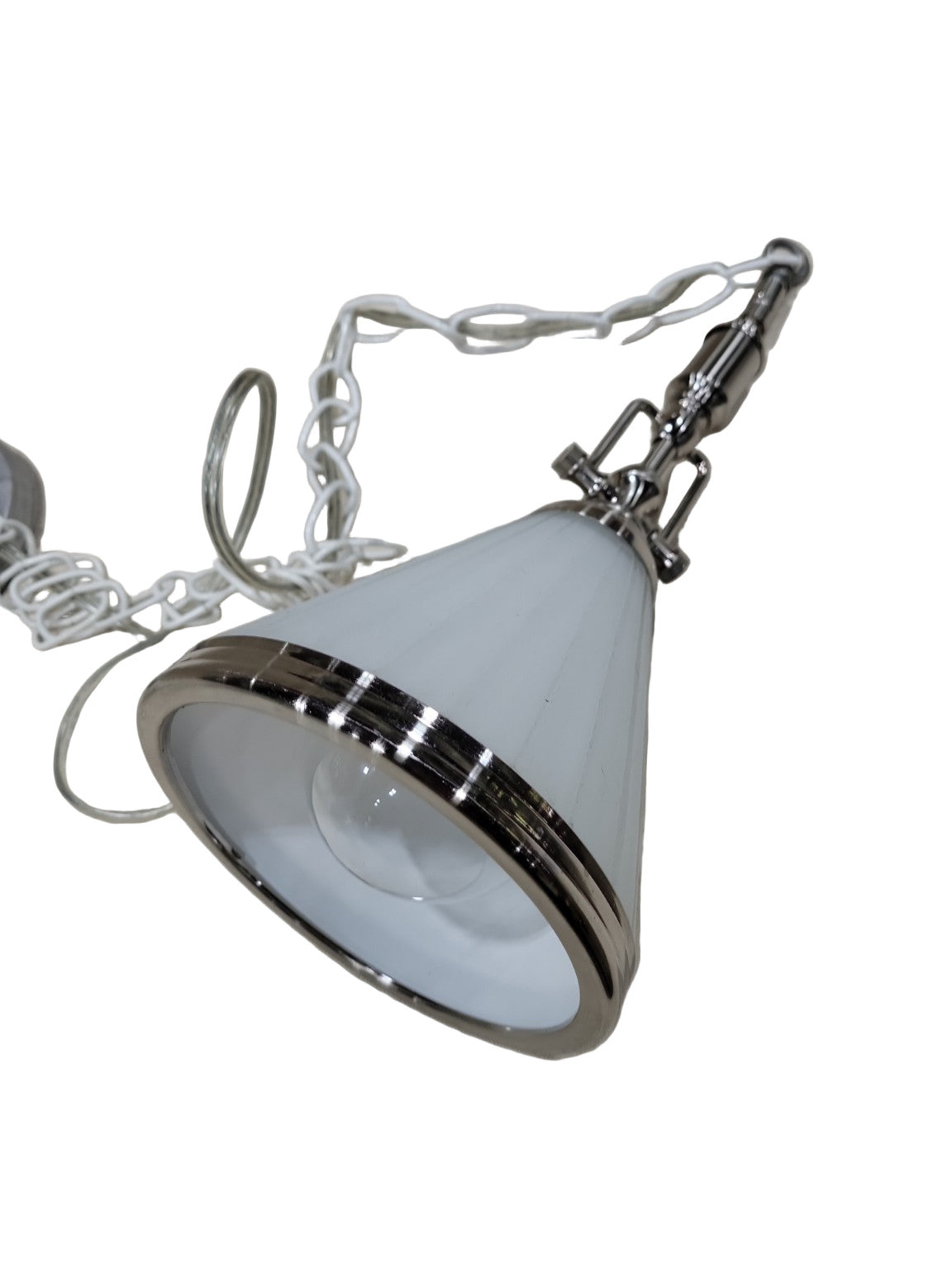 Contemporary Brushed Nickel Dual Pendant Light – Frosted Cone Shades