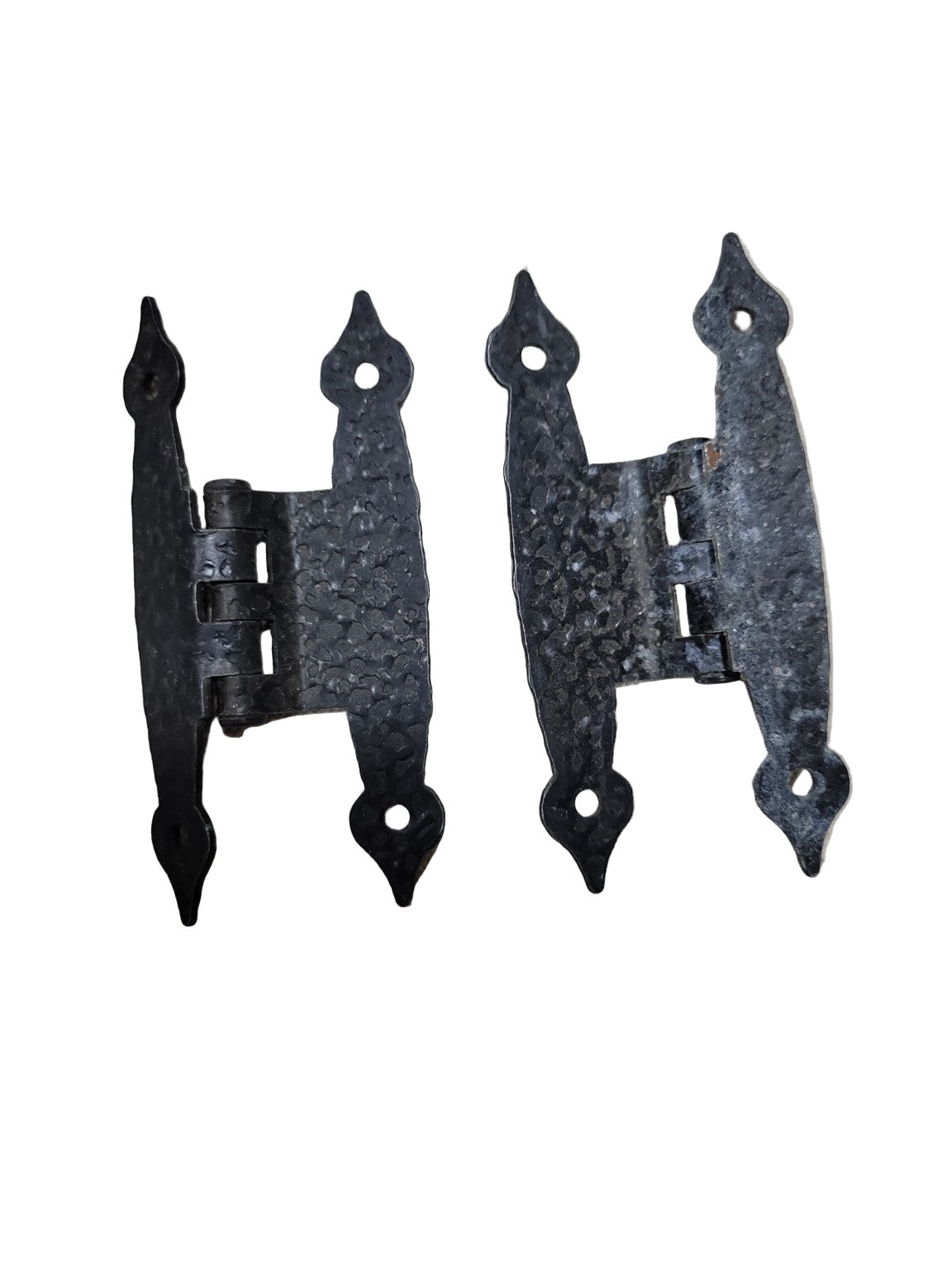 Set of Two Vintage Hammered Black Iron Cabinet Hinges – 3 1/2" x 1 3/4" x 1/4"