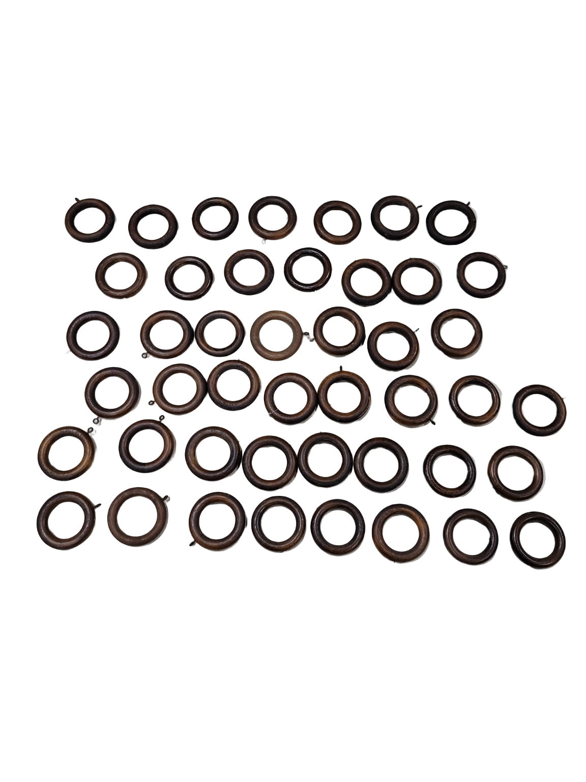 Set of 45 Vintage Wooden Curtain Rings with Metal Eyelets – 2 3/8" Ø x 1/2"