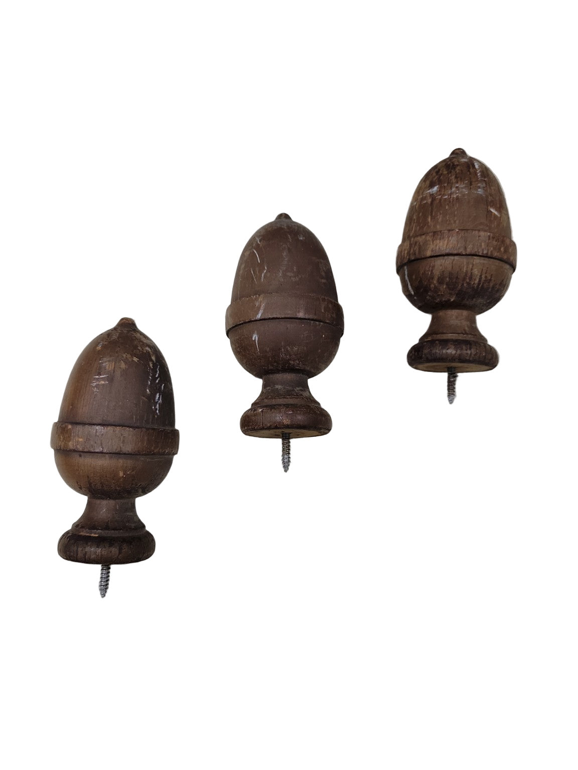 Set of Three Vintage Wooden Acorn-Style Curtain Rod Finials – 2 1/4" Ø x 5"