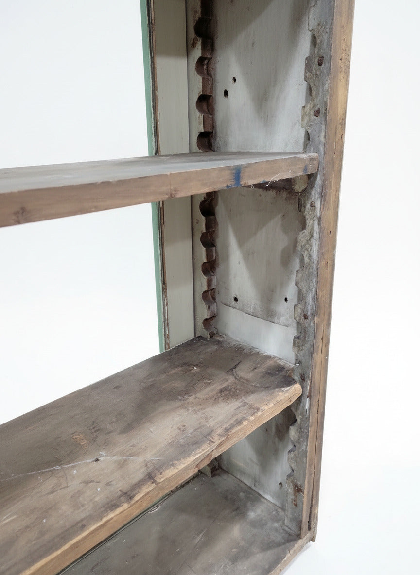 Antique Green Painted Glass-Front Display Cabinet – Adjustable Shelves – 50 ¼" W x 44" T x 12 ¾" D (As-Is for Rebuild)