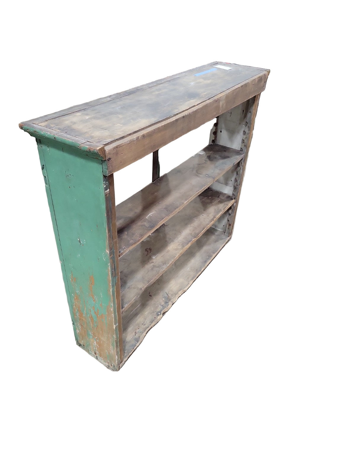 Antique Green Painted Glass-Front Display Cabinet – Adjustable Shelves – 50 ¼" W x 44" T x 12 ¾" D (As-Is for Rebuild)