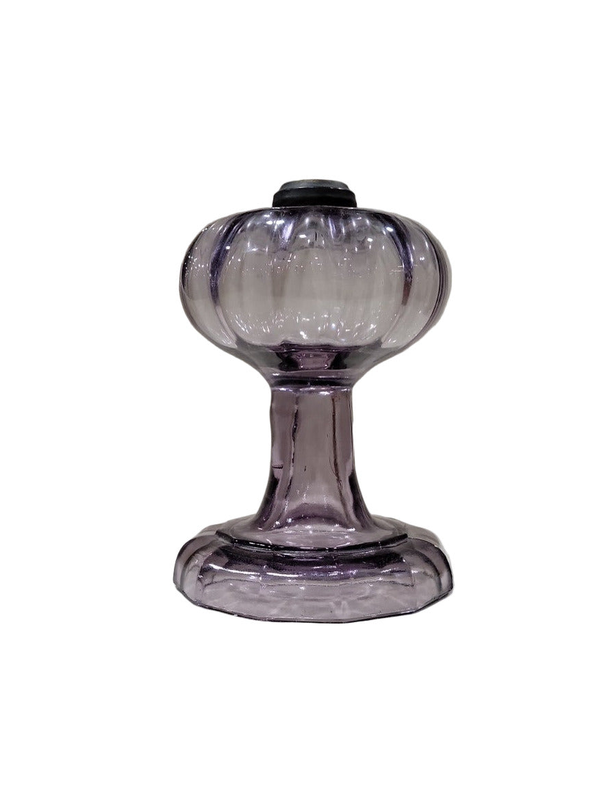 Vintage Amethyst Glass Lamp Base – Pumpkin Form with Octagonal Foot