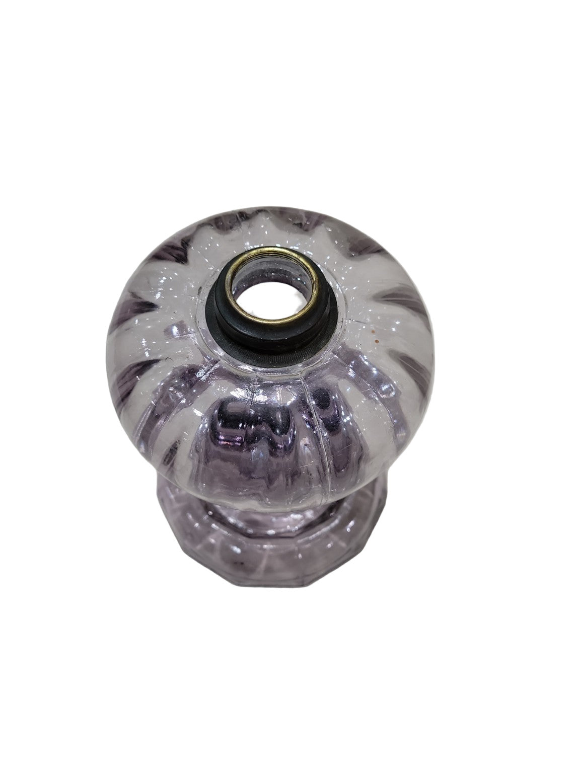 Vintage Amethyst Glass Lamp Base – Pumpkin Form with Octagonal Foot