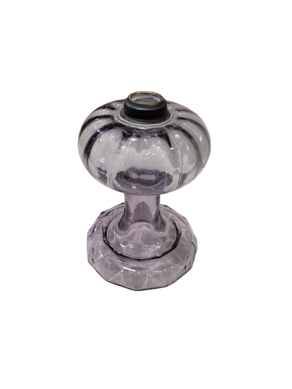 Vintage Amethyst Glass Lamp Base – Pumpkin Form with Octagonal Foot